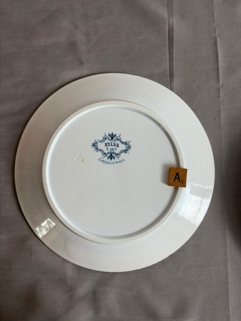 Antique Sarreguemines “Sylva”  Blue Transferware Plates "A" & "B"