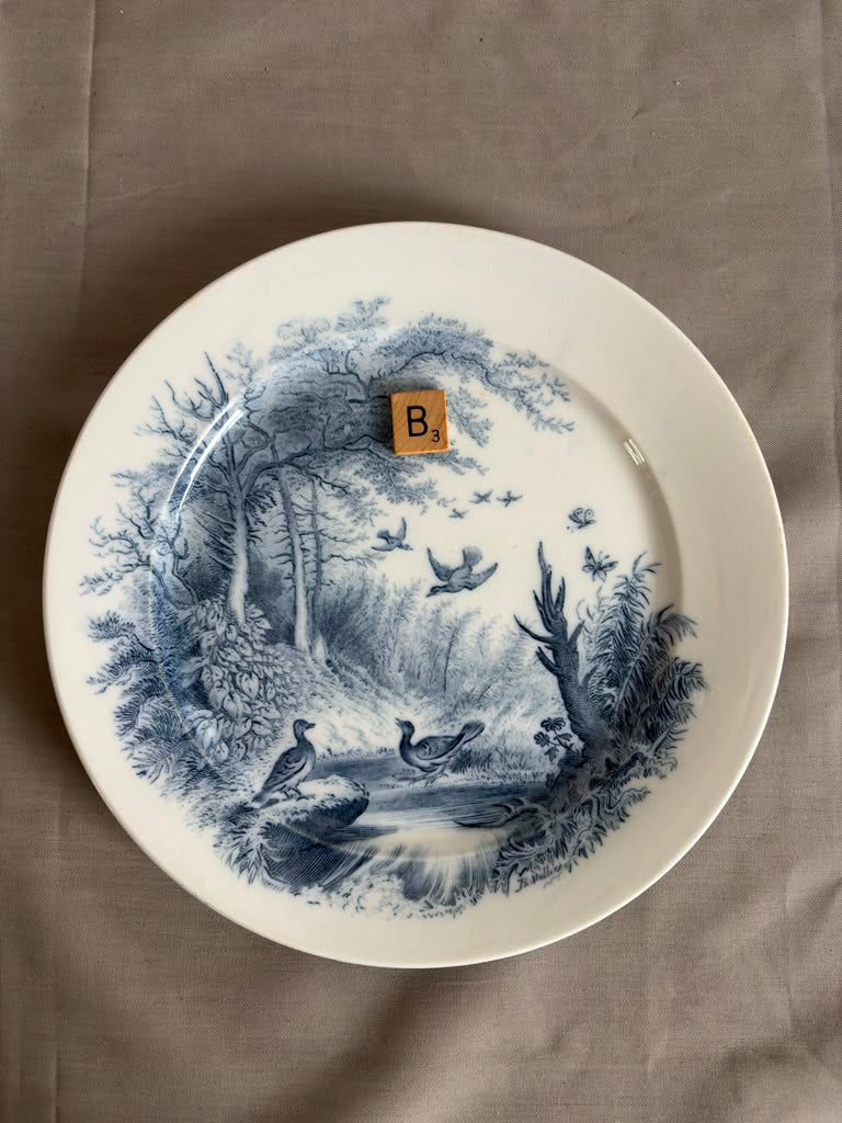 Antique Sarreguemines “Sylva”  Blue Transferware Plates "A" & "B"