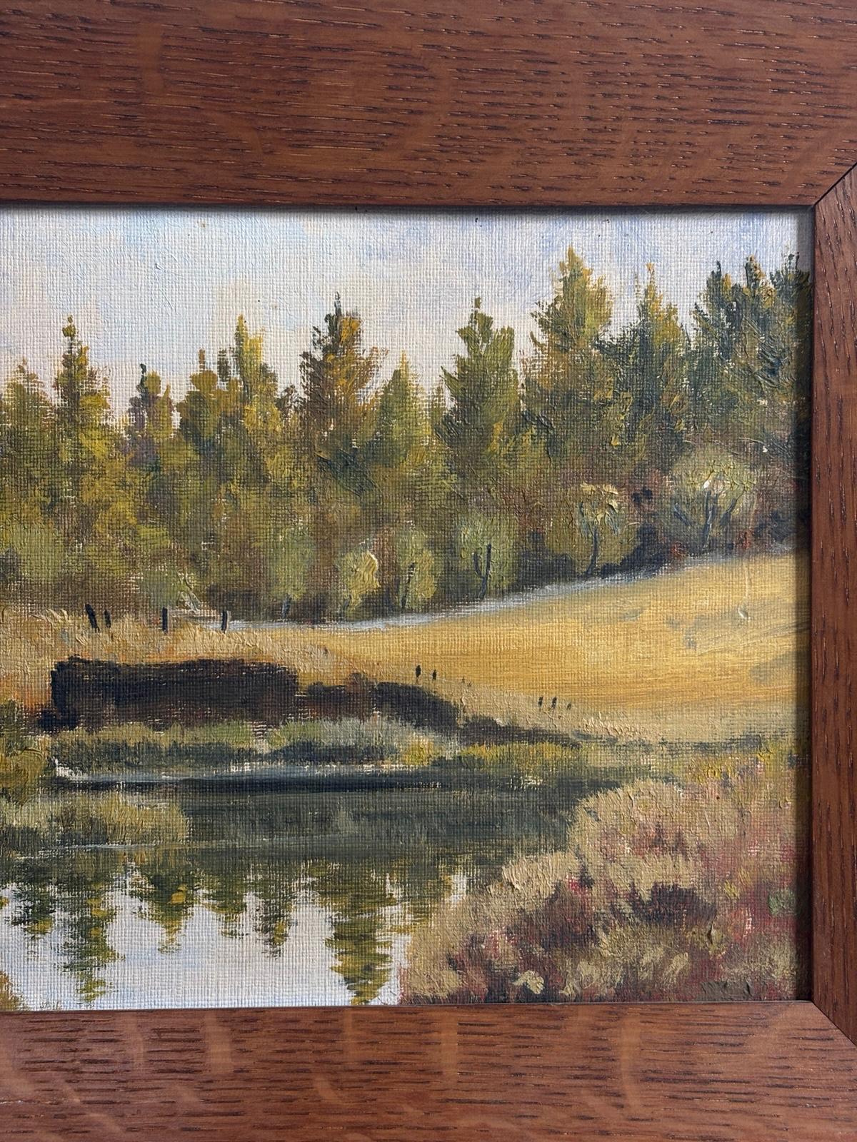 Vintage Signed Landscape Oil  Painting of Woodland Pond - Collector & Curator