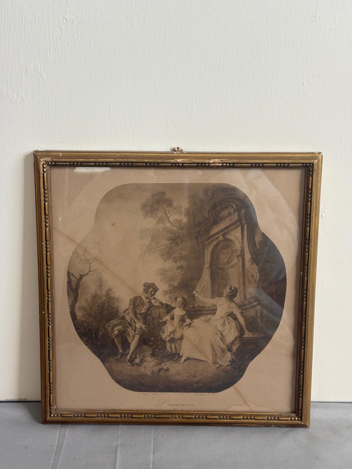 Vintage French Framed Sepia Art Print |  L'Innocence After  Nicolas Lancret | Braun & Cie - Collector & Curator
