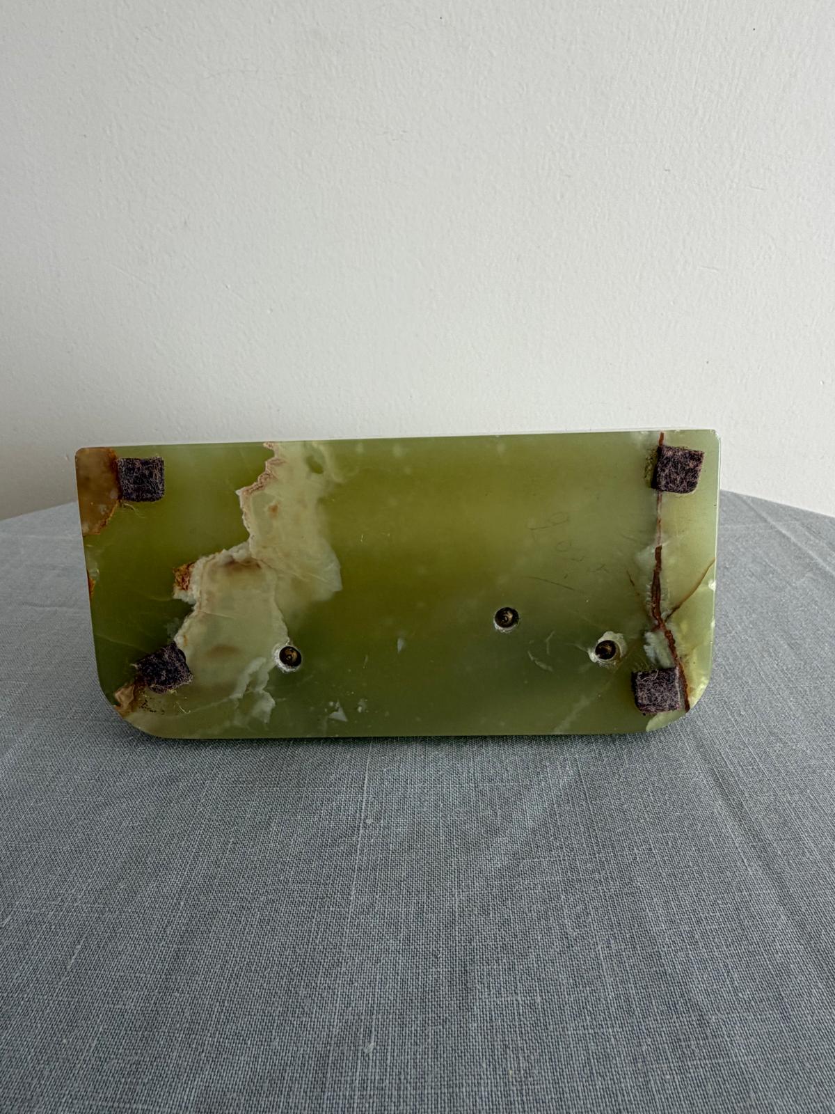Antique 19th Century French Green Onyx & Gilt Bronze Inkwell with Cat and Dog Figurines