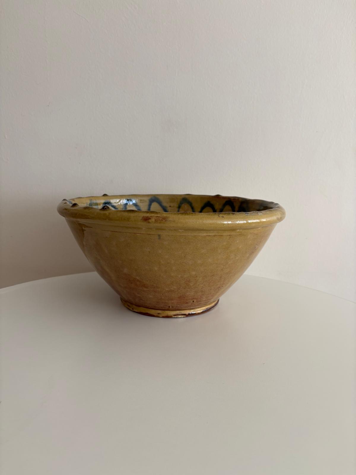 Vintage Yellow Glazed Pottery Bowl with Sunflower Design - Collector & Curator