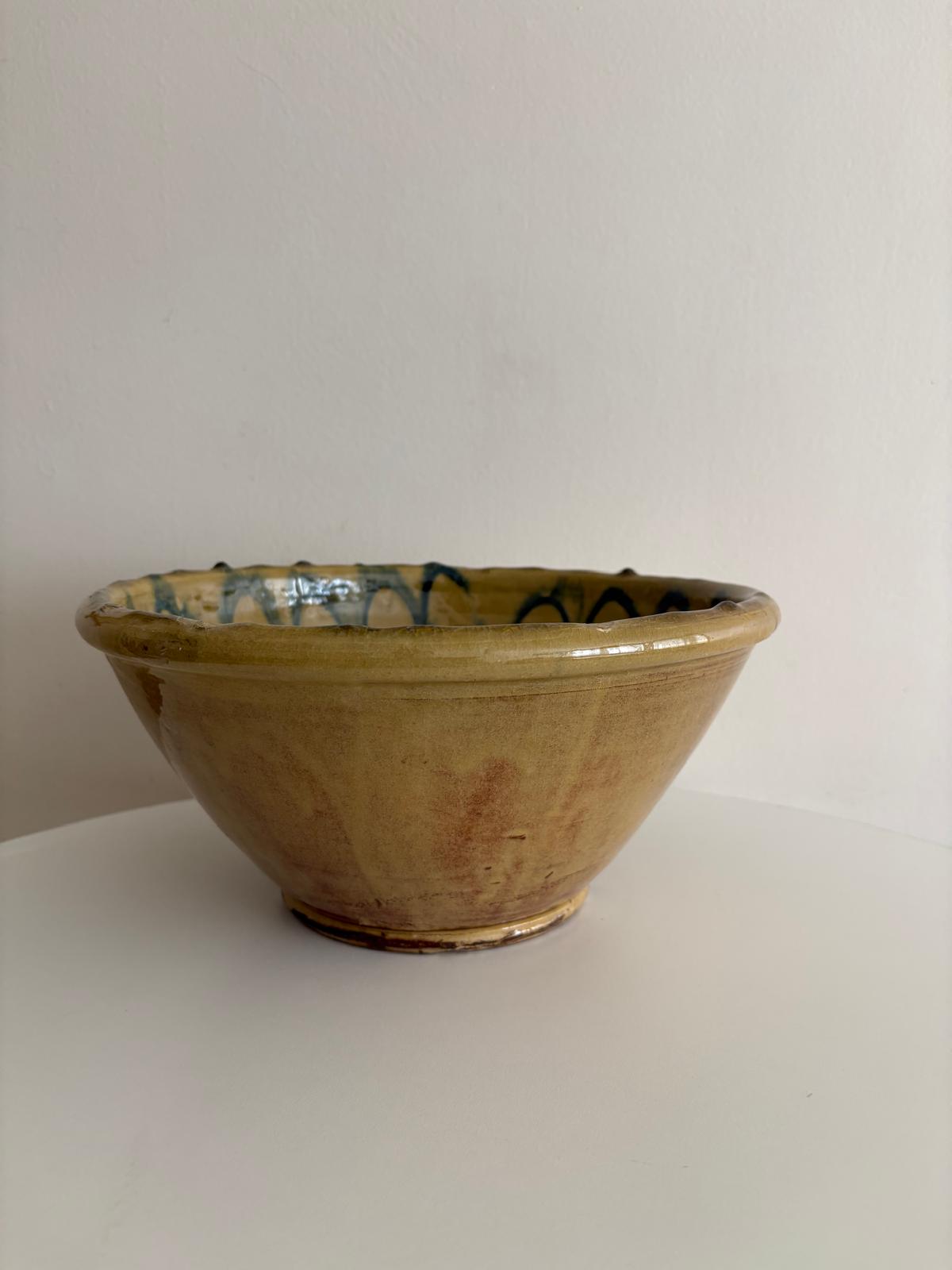 Vintage Yellow Glazed Pottery Bowl with Sunflower Design - Collector & Curator