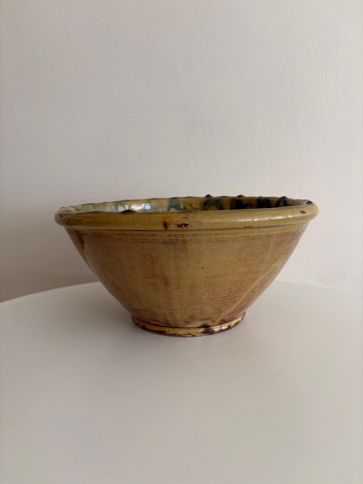 Vintage Yellow Glazed Pottery Bowl with Sunflower Design - Collector & Curator