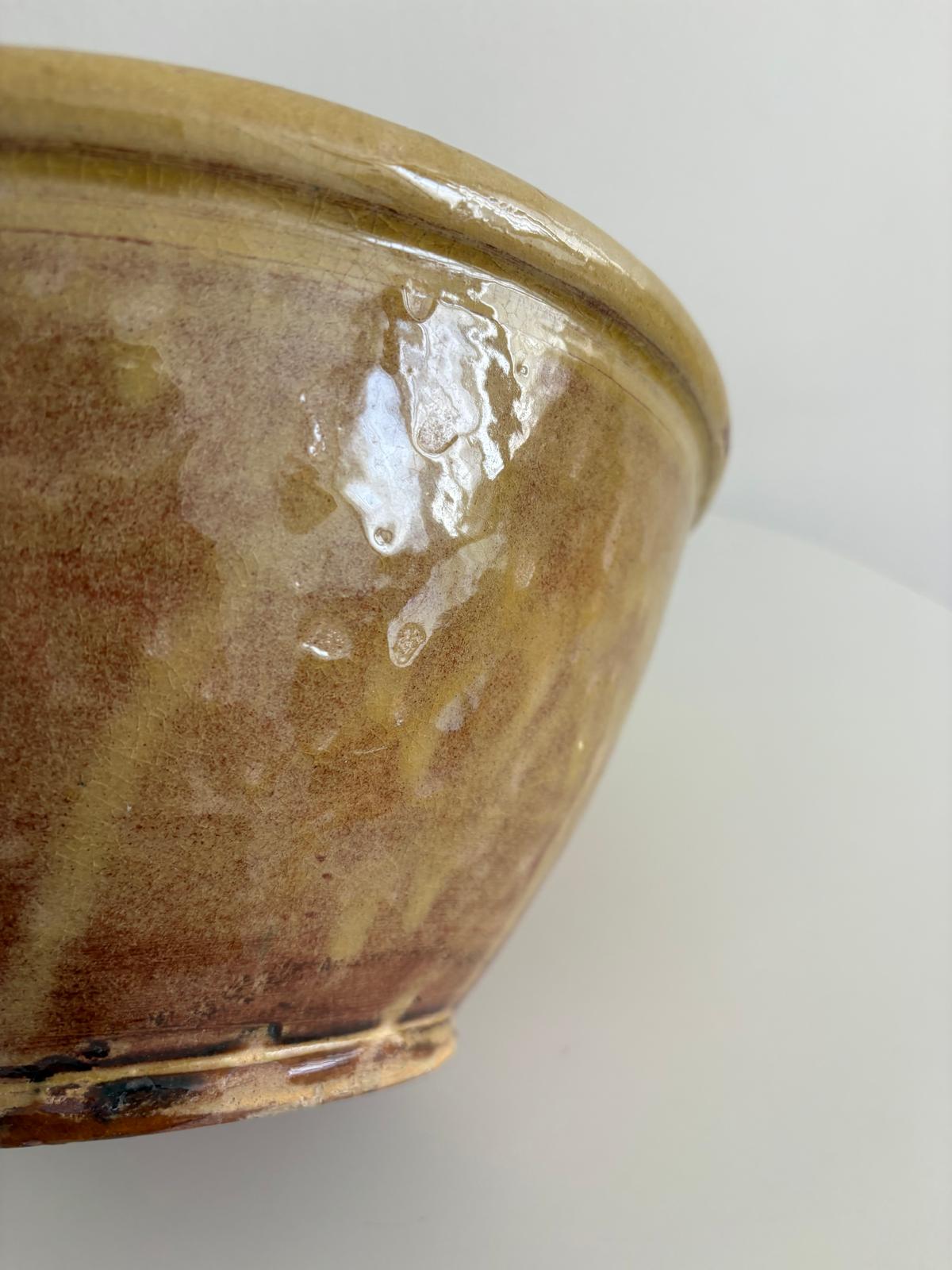 Vintage Yellow Glazed Pottery Bowl with Sunflower Design - Collector & Curator