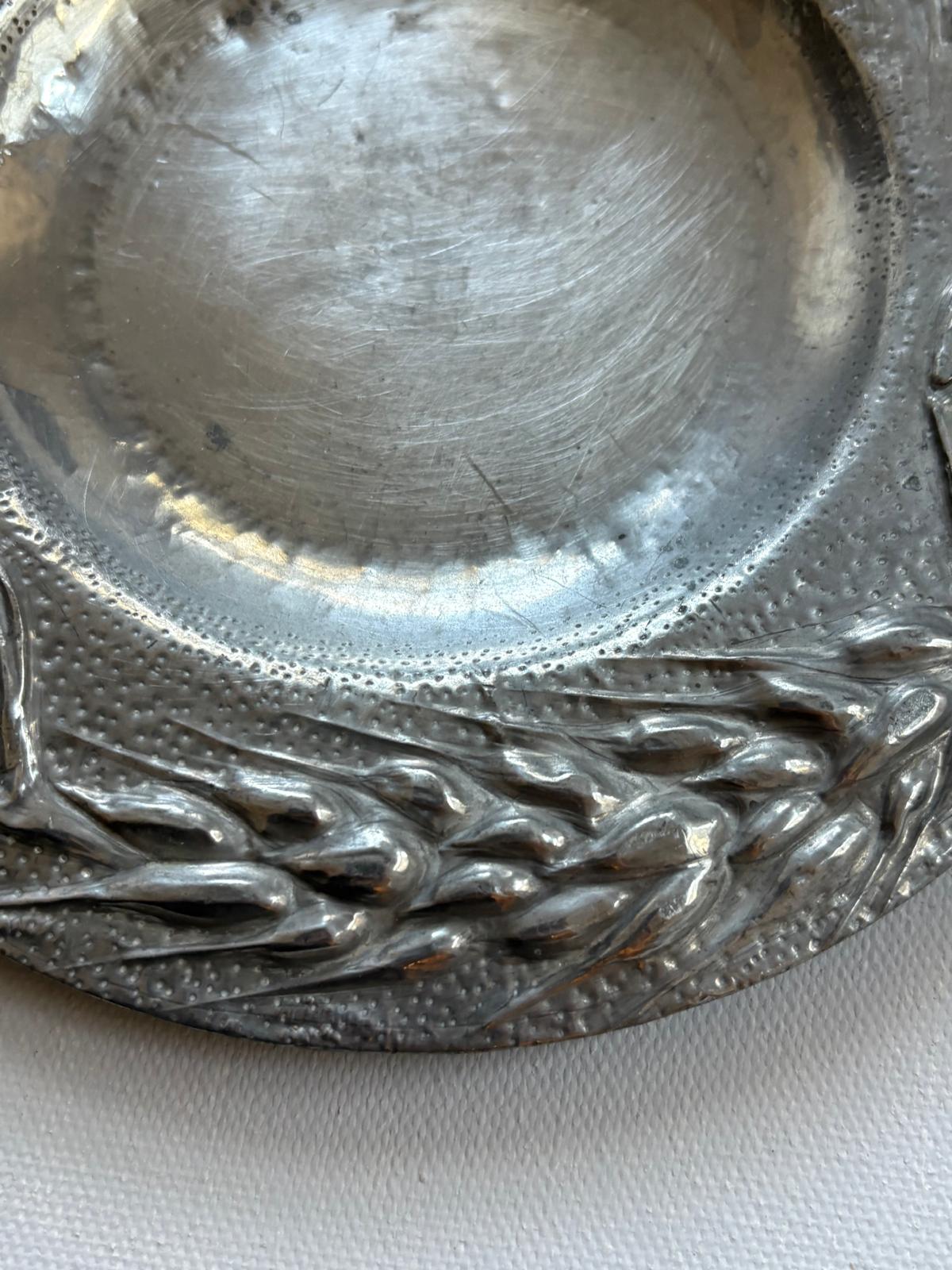 Vintage French Pewter Wine Bottle Coaster / Wall Plate - Collector & Curator