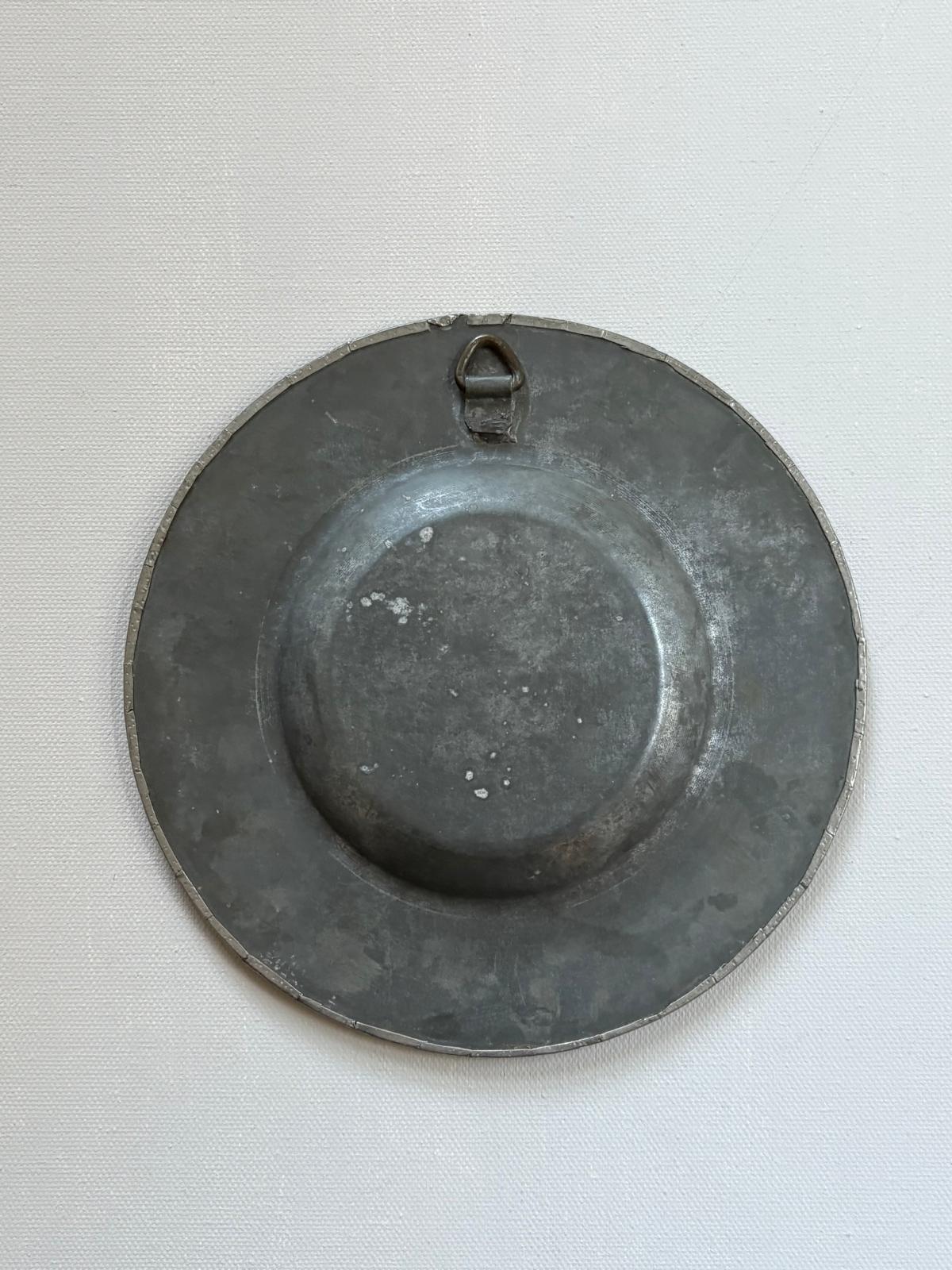 Vintage French Pewter Wine Bottle Coaster / Wall Plate - Collector & Curator
