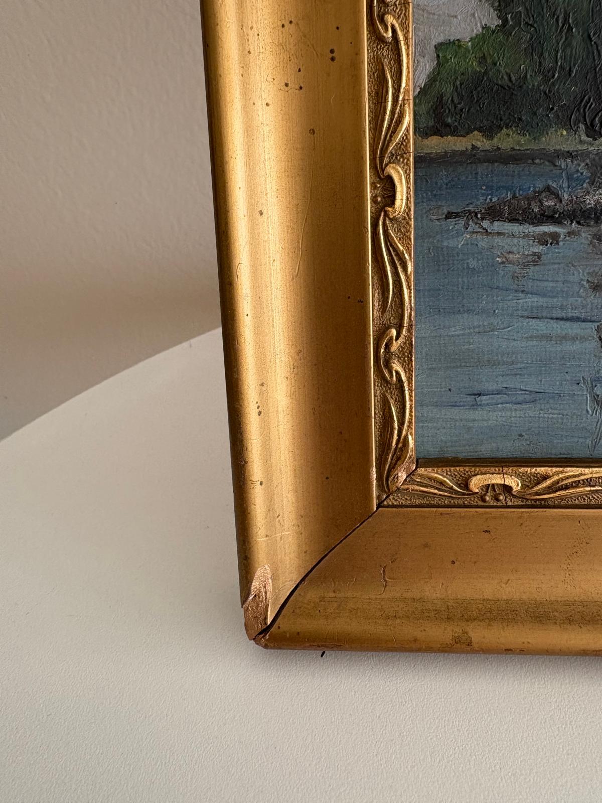 Framed Lakeside  with Swans & Hand Painted Decorative Breadboard