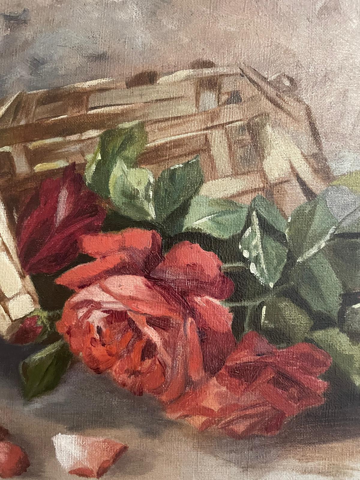 Fruit Still Life on Board signed J. Favet/ M. Gillis Roses & Panier (KK)