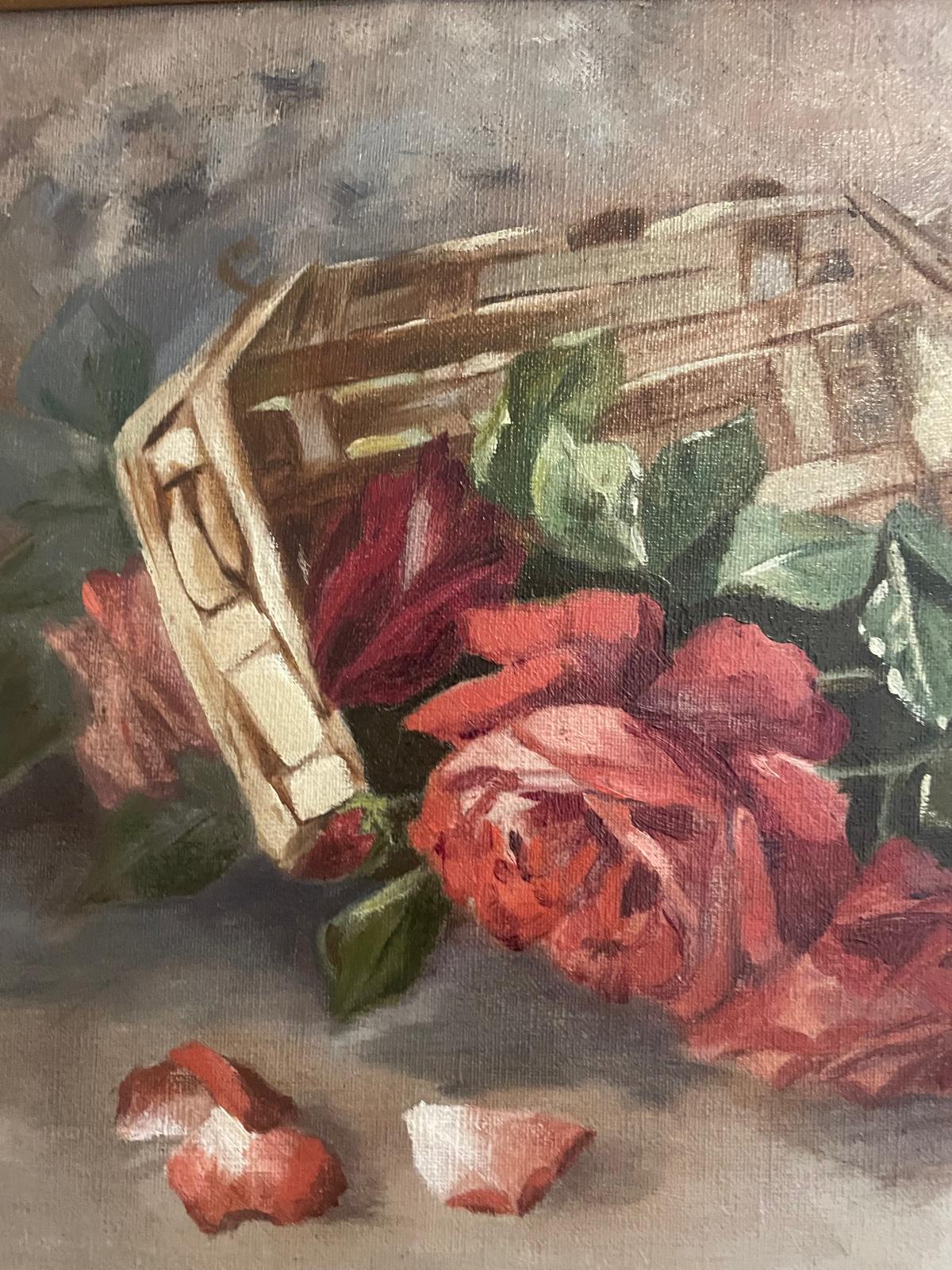 Fruit Still Life on Board signed J. Favet/ M. Gillis Roses & Panier (KK)
