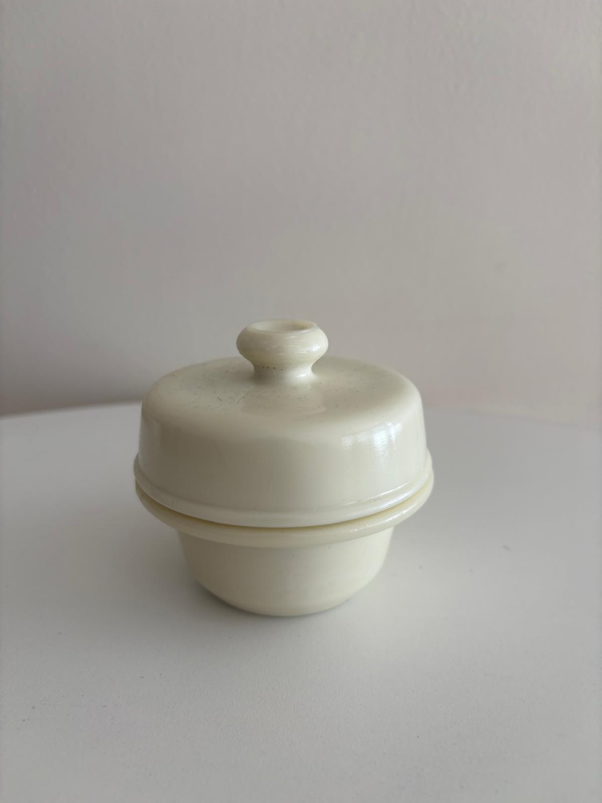 Antique Ceramic Drip(Staples), Cream Lidded Ramequin, Textured Brown Pottery Canister, Plant Stand - Collector & Curator