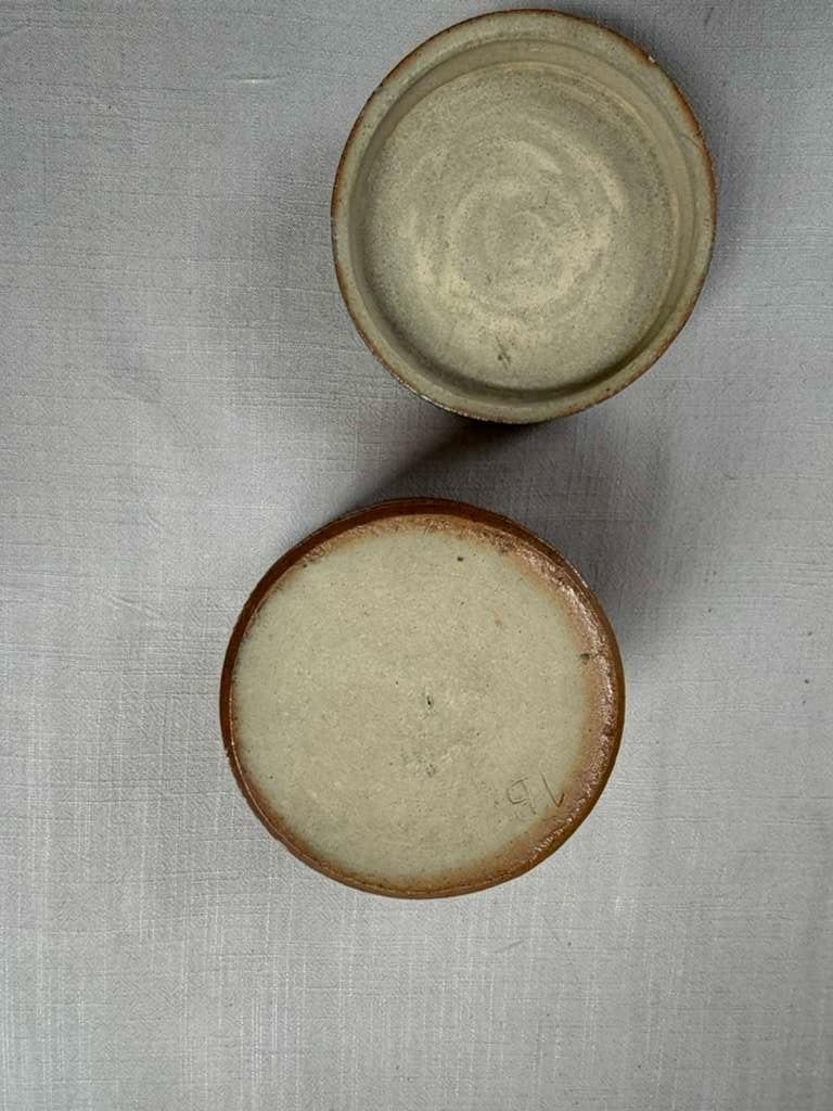 Antique Ceramic Drip(Staples), Cream Lidded Ramequin, Textured Brown Pottery Canister, Plant Stand - Collector & Curator