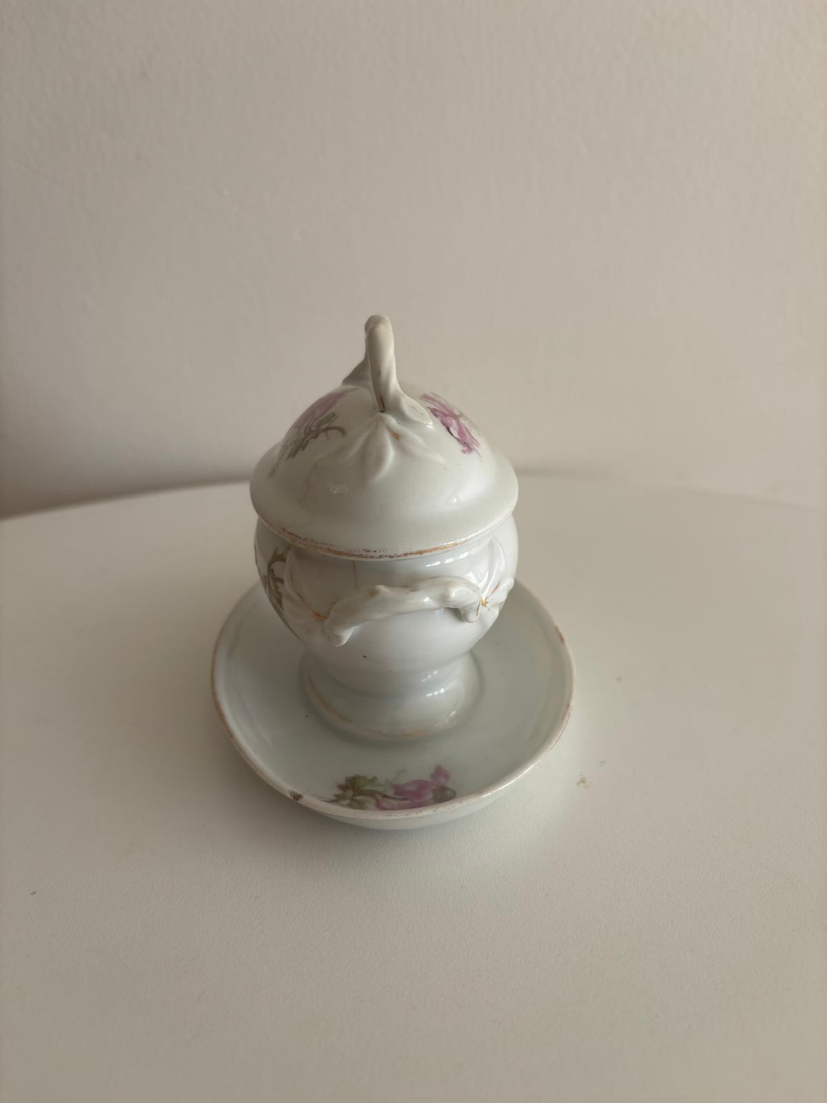 French Porcelain Moutardier Cornflowers & Moutardier with Pink Blossoms - Collector & Curator