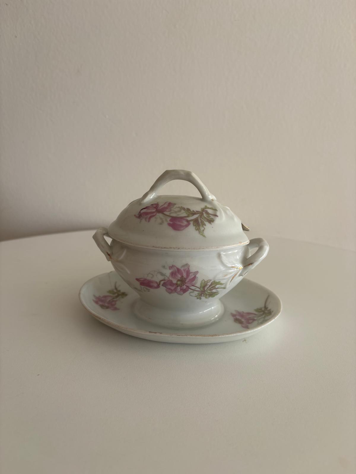 French Porcelain Moutardier Cornflowers & Moutardier with Pink Blossoms - Collector & Curator