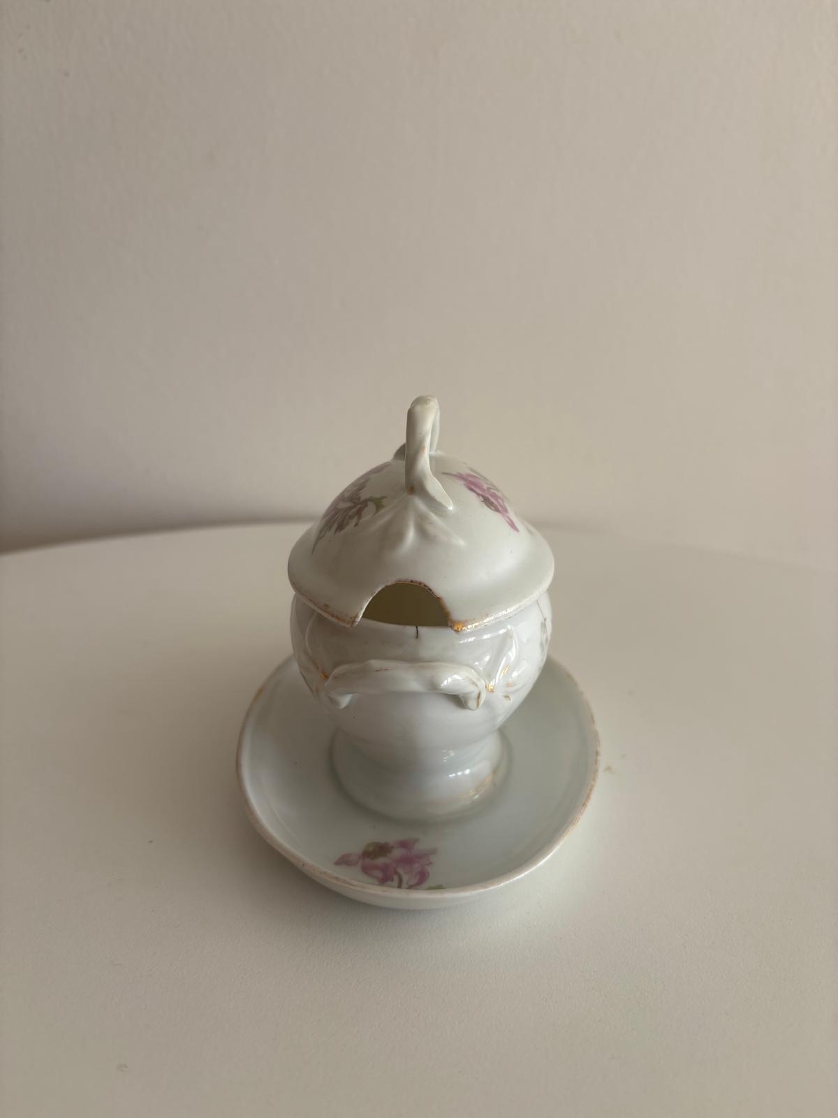 French Porcelain Moutardier Cornflowers & Moutardier with Pink Blossoms - Collector & Curator