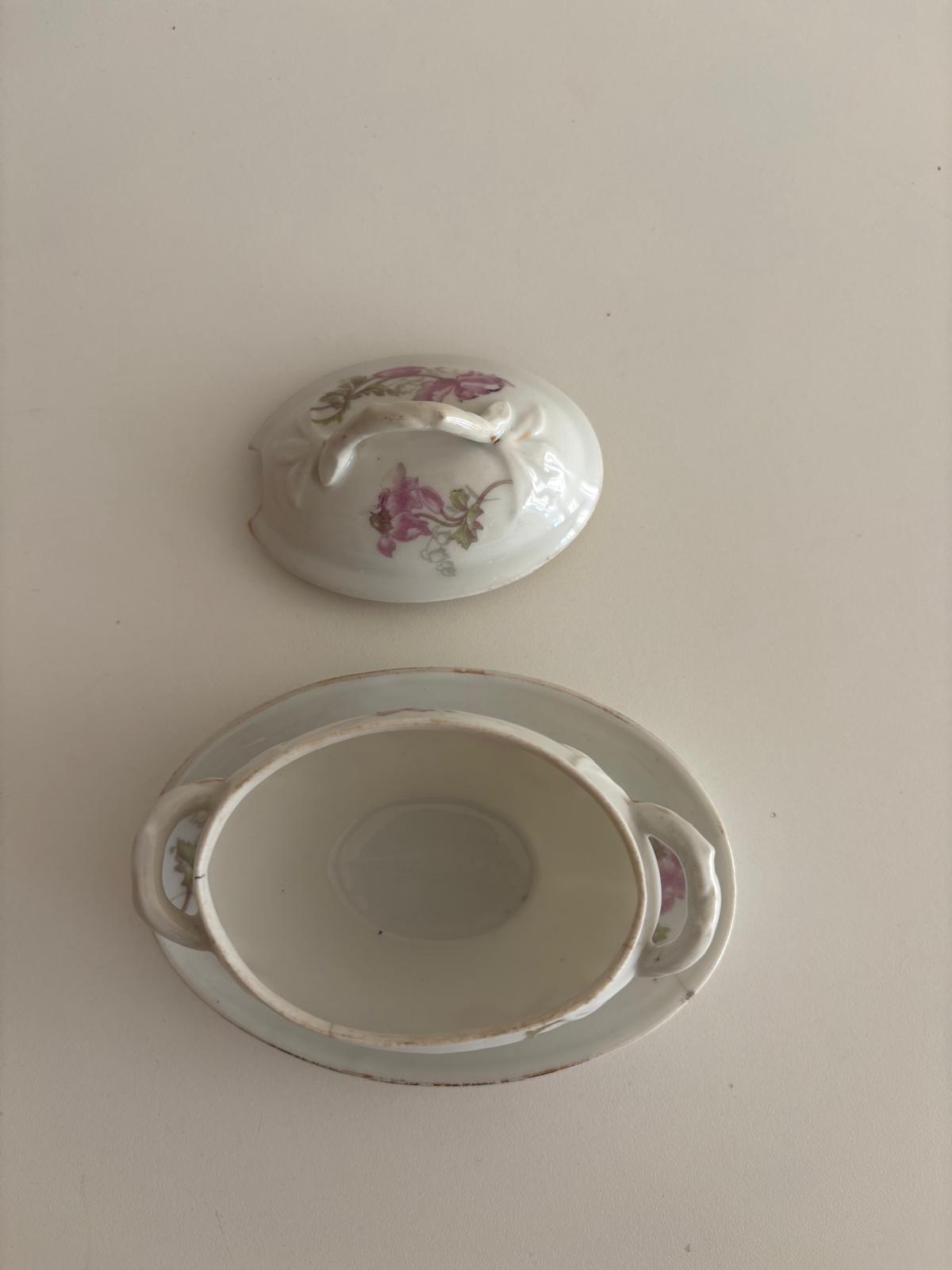 French Porcelain Moutardier Cornflowers & Moutardier with Pink Blossoms - Collector & Curator