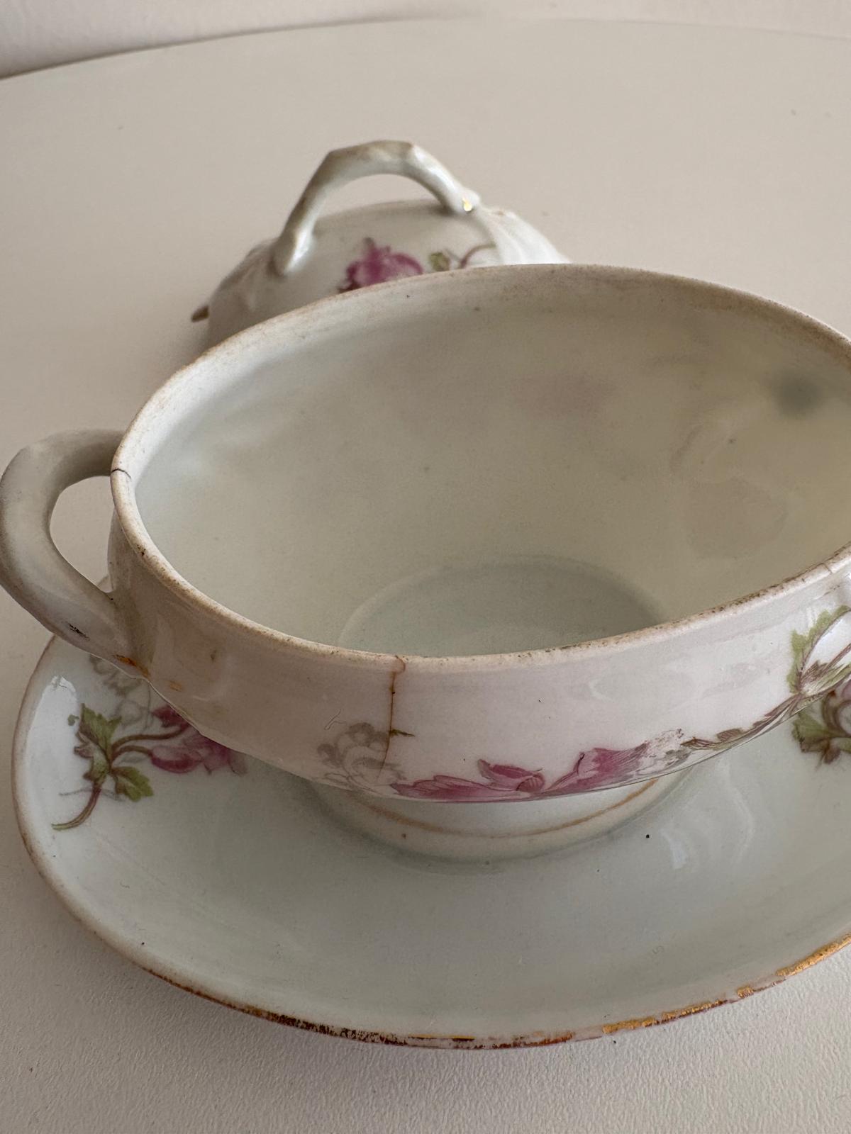 French Porcelain Moutardier Cornflowers & Moutardier with Pink Blossoms - Collector & Curator