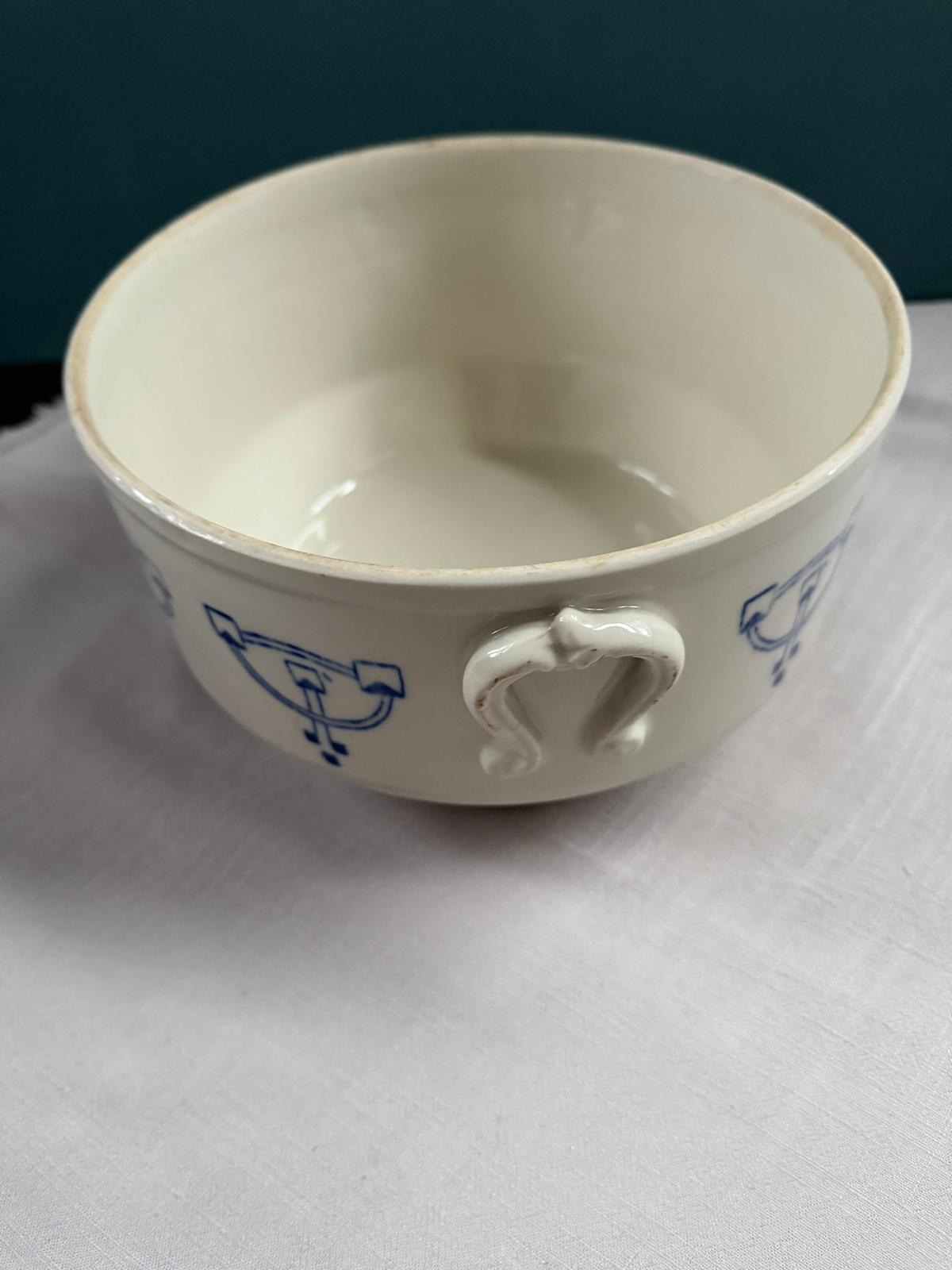 St Uze French Covered Soup Tureen Blue Art Nouveau Motif AZ-1 - Collector & Curator