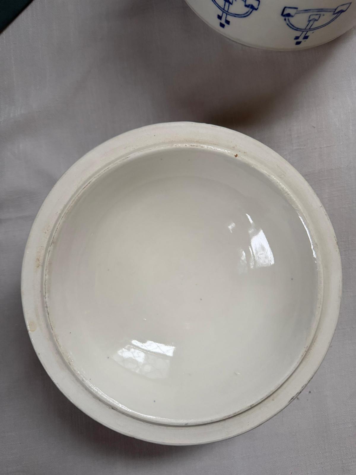 St Uze French Covered Soup Tureen Blue Art Nouveau Motif AZ-1 - Collector & Curator
