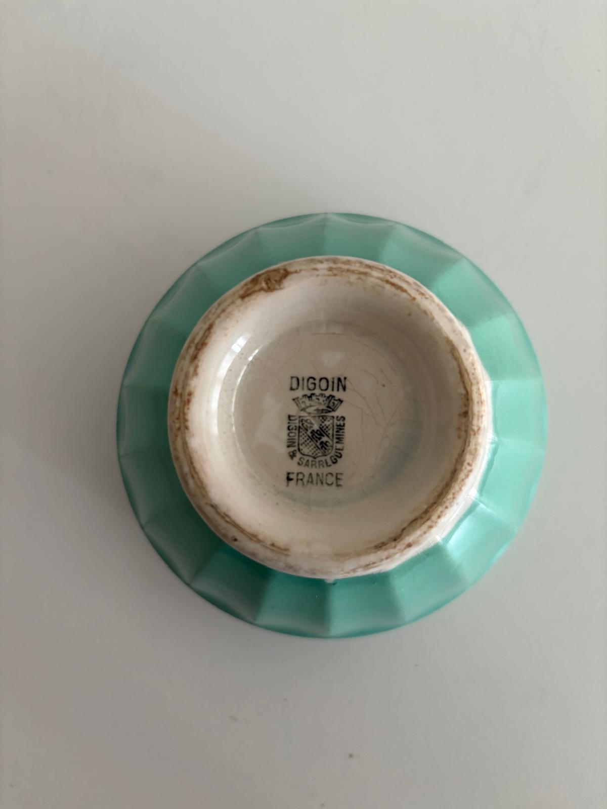 Vintage French Digoin Sarreguemines Mint Green Cafe au Lait Bowls Pair - Collector & Curator