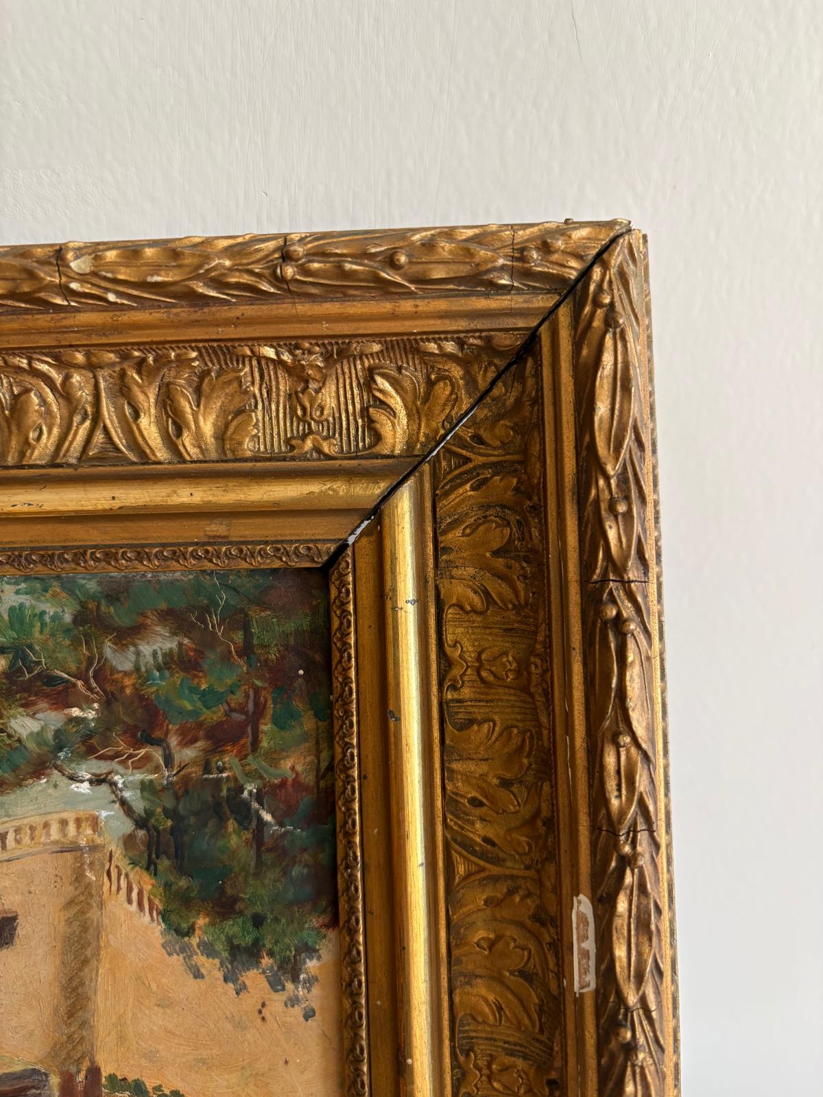 André Beuret Signed Oil on Board Landscape, Antique Mediterranean Coastal Landscape Oil Painting in Ornate Gilt Frame - Collector & Curator