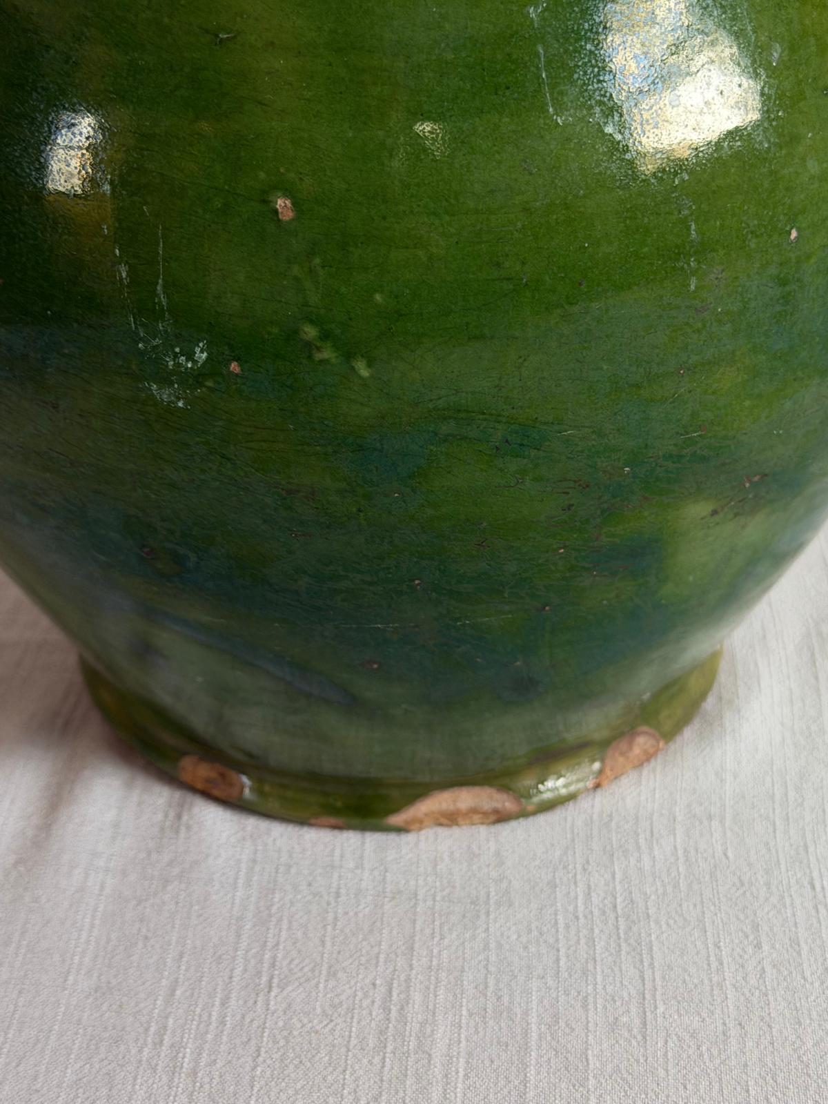 Green Glazed Gargoulette, Vintage Bülach Green Glass Jar with Lid"A","B" - Collector & Curator
