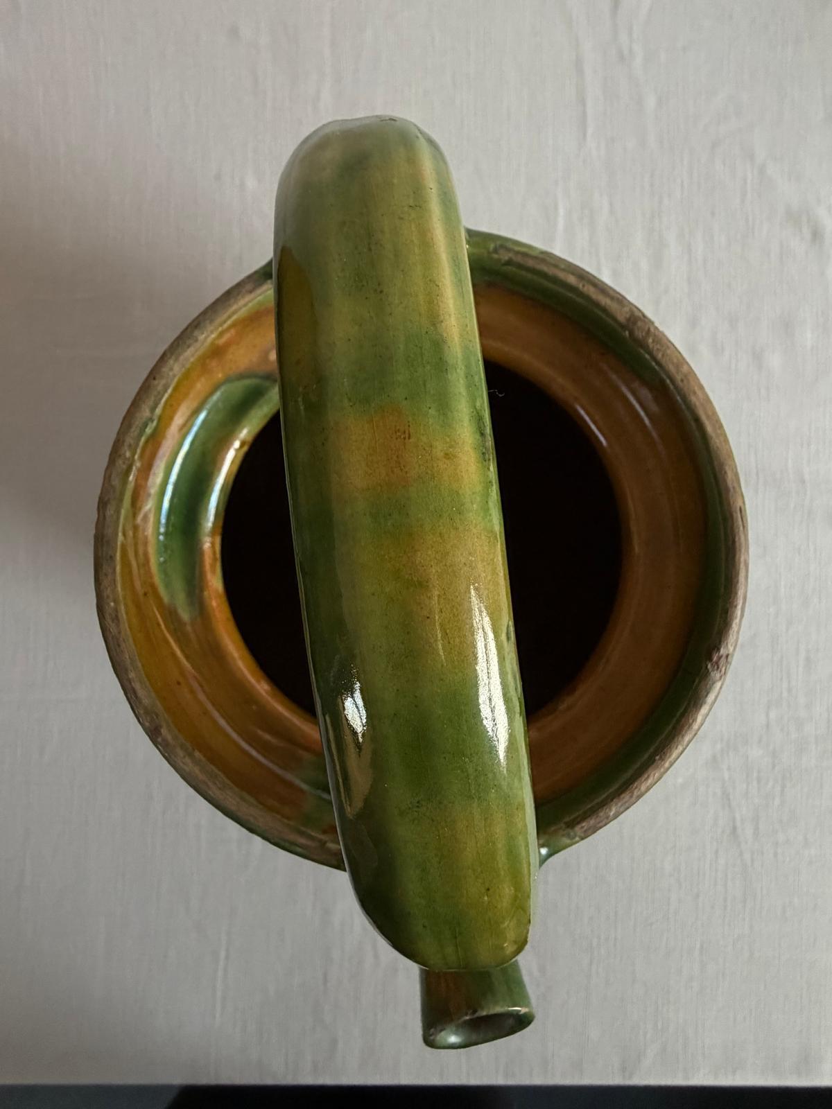 Green Glazed Gargoulette, Vintage Bülach Green Glass Jar with Lid"A","B" - Collector & Curator