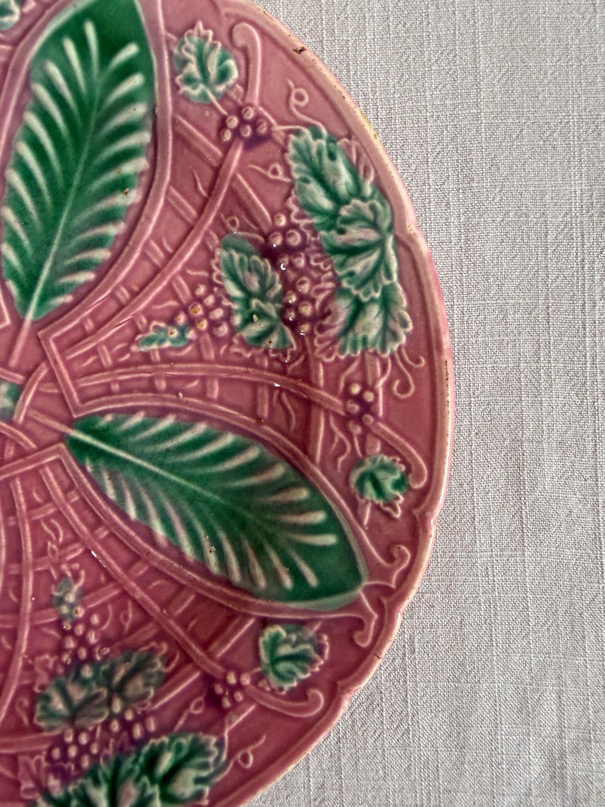 Handcarved Breadboard,  Antique Pink Majolica Plate,  Antique  Landscape Painting in Ornate Gilt Frame - Collector & Curator