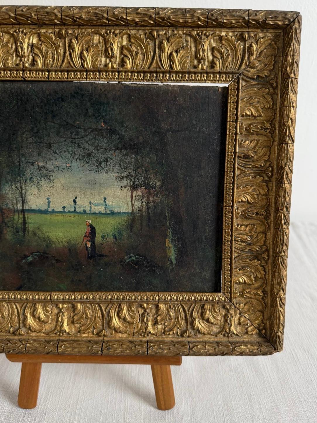 Handcarved Breadboard,  Antique Pink Majolica Plate,  Antique  Landscape Painting in Ornate Gilt Frame - Collector & Curator