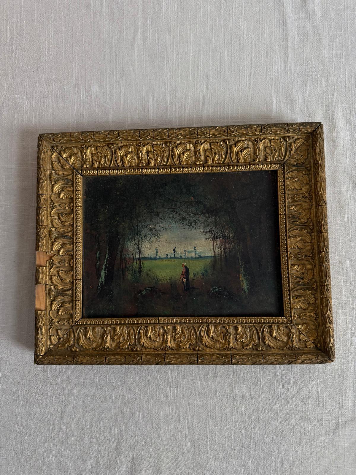 Handcarved Breadboard,  Antique Pink Majolica Plate,  Antique  Landscape Painting in Ornate Gilt Frame - Collector & Curator