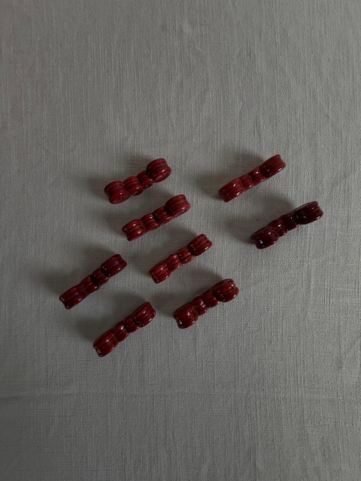 Vintage Pink Opaline Glass Bud Vase, Set of 6 Vintage Swan Place Card Holders, Red Ceramicc Knife Rests, - Collector & Curator