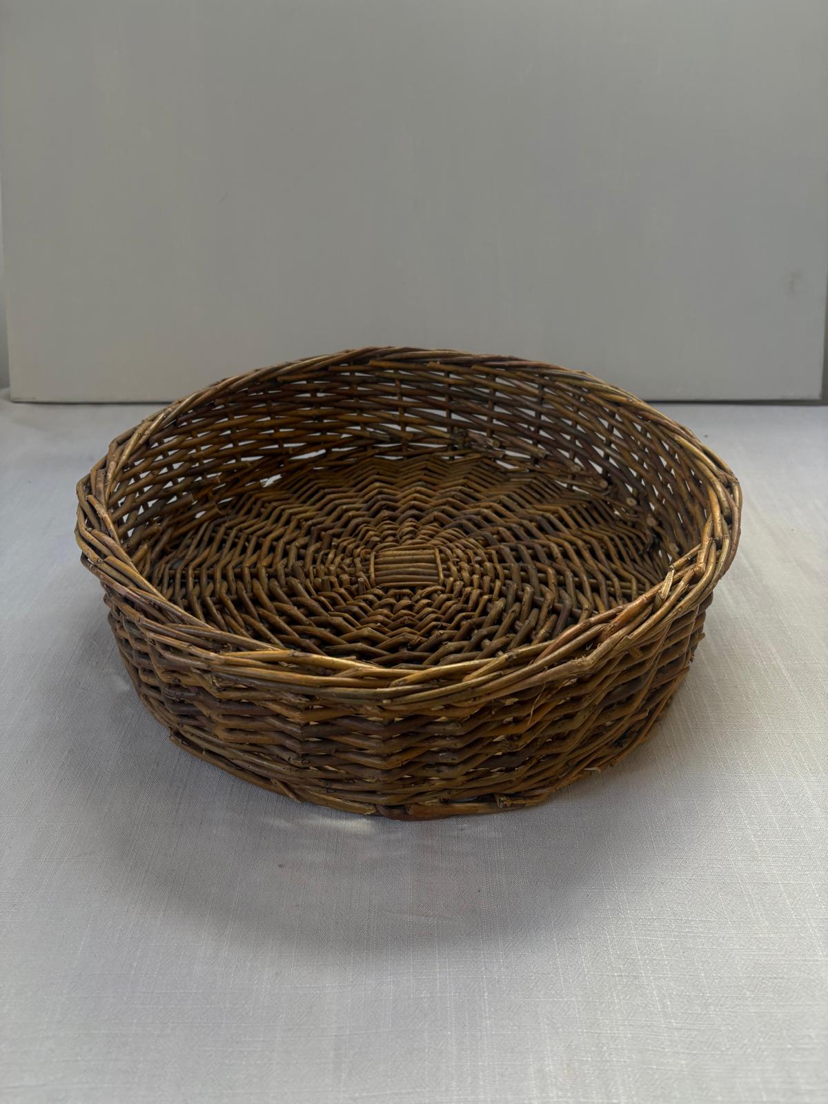Vintage French Digoin Cafe au Lait Bowls Pair, Woven Wicker Basket - Collector & Curator