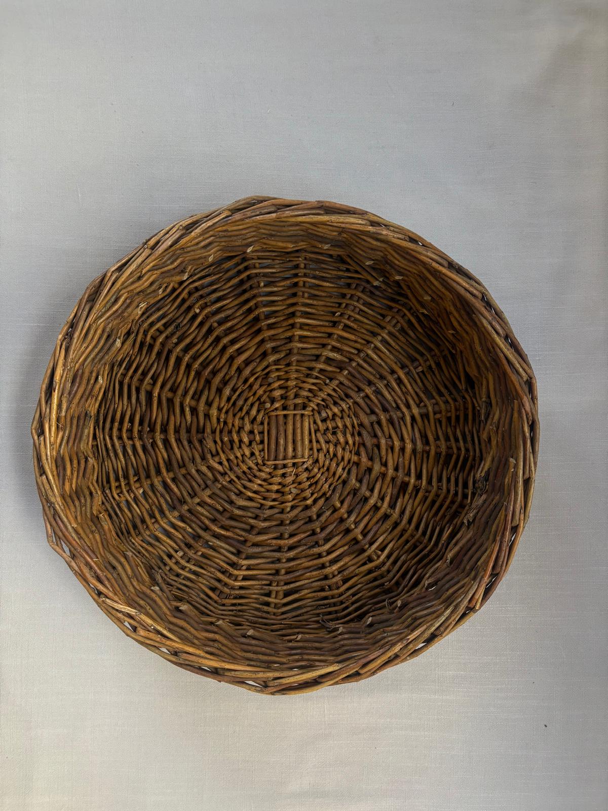 Vintage French Digoin Cafe au Lait Bowls Pair, Woven Wicker Basket - Collector & Curator