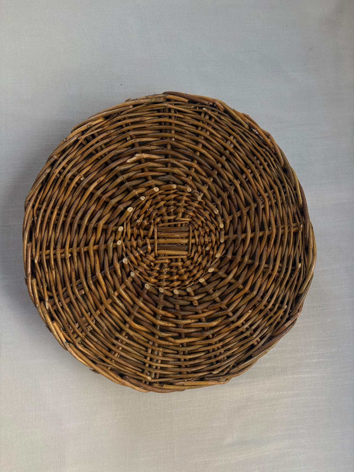Vintage French Digoin Cafe au Lait Bowls Pair, Woven Wicker Basket - Collector & Curator