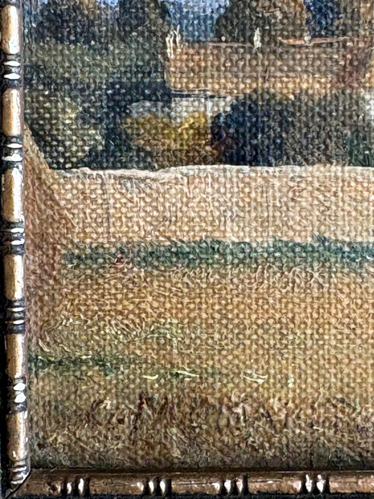 Antique French Landscape Oil Painting Gilt Frame Pastoral Scene