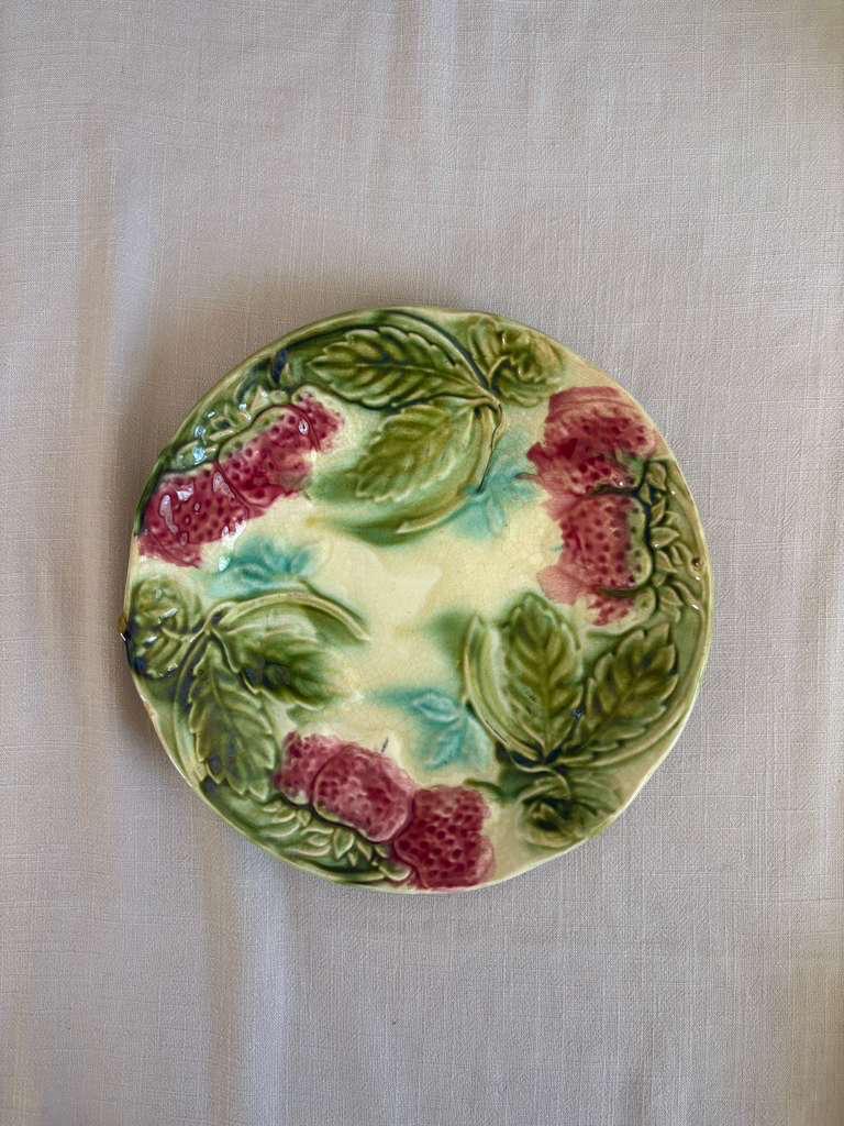Antique Sarreguemines “Sylva” U&C Plate "A"  Pheasants, "B", Silver Shell Dish, Wicker Shell Basket, Aquarium, Choisy le Roi Majolica Strawberry Plate - Collector & Curator