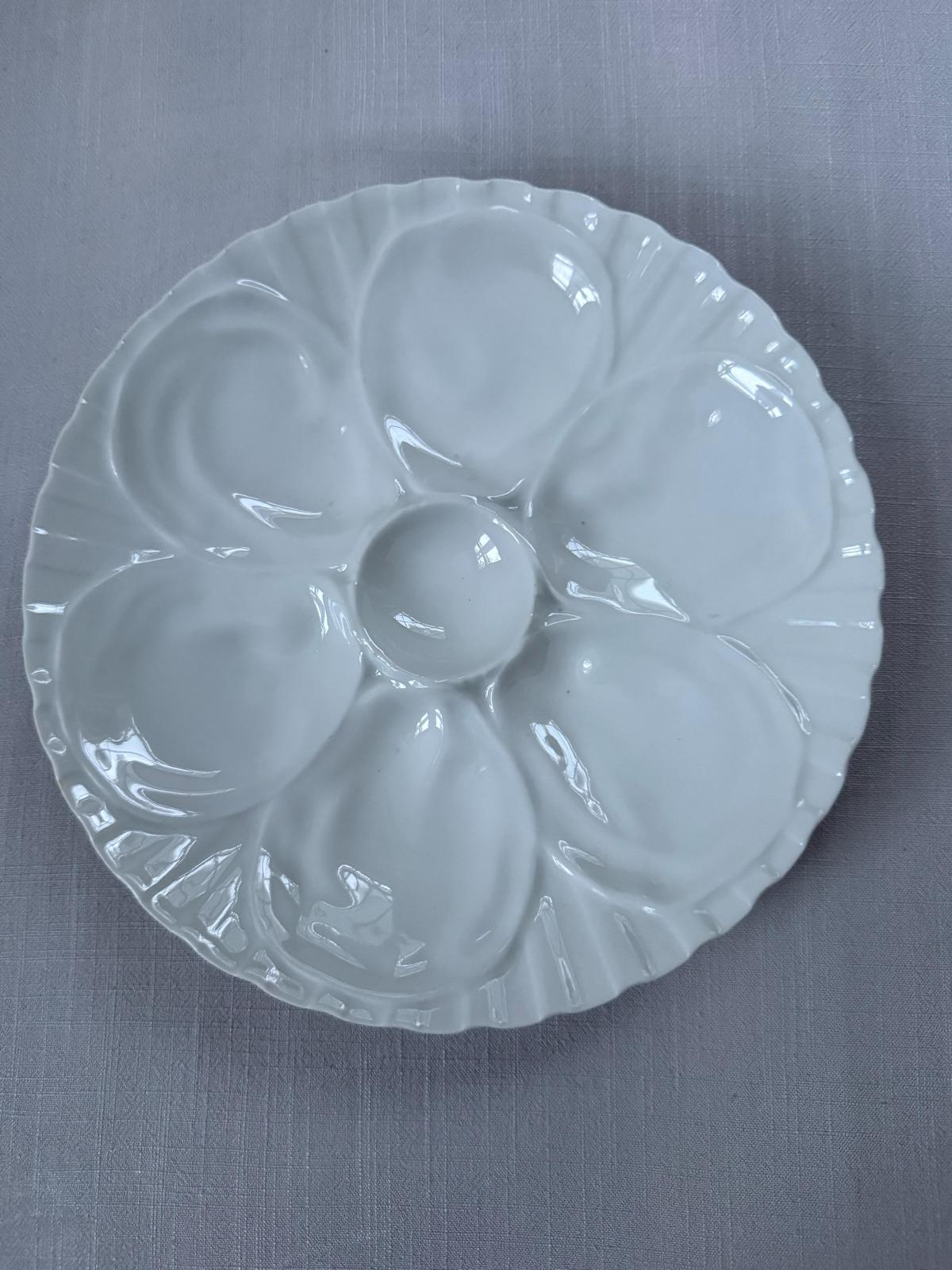 Saint-Clément Majolica Oyster Plate,  L.C. & Cie Mehun White Oyster Plate, Salins France Oyster Plate - Collector & Curator