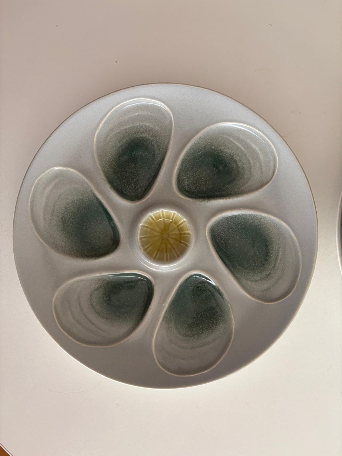 Saint-Clément Majolica Oyster Plate,  L.C. & Cie Mehun White Oyster Plate, Salins France Oyster Plate - Collector & Curator