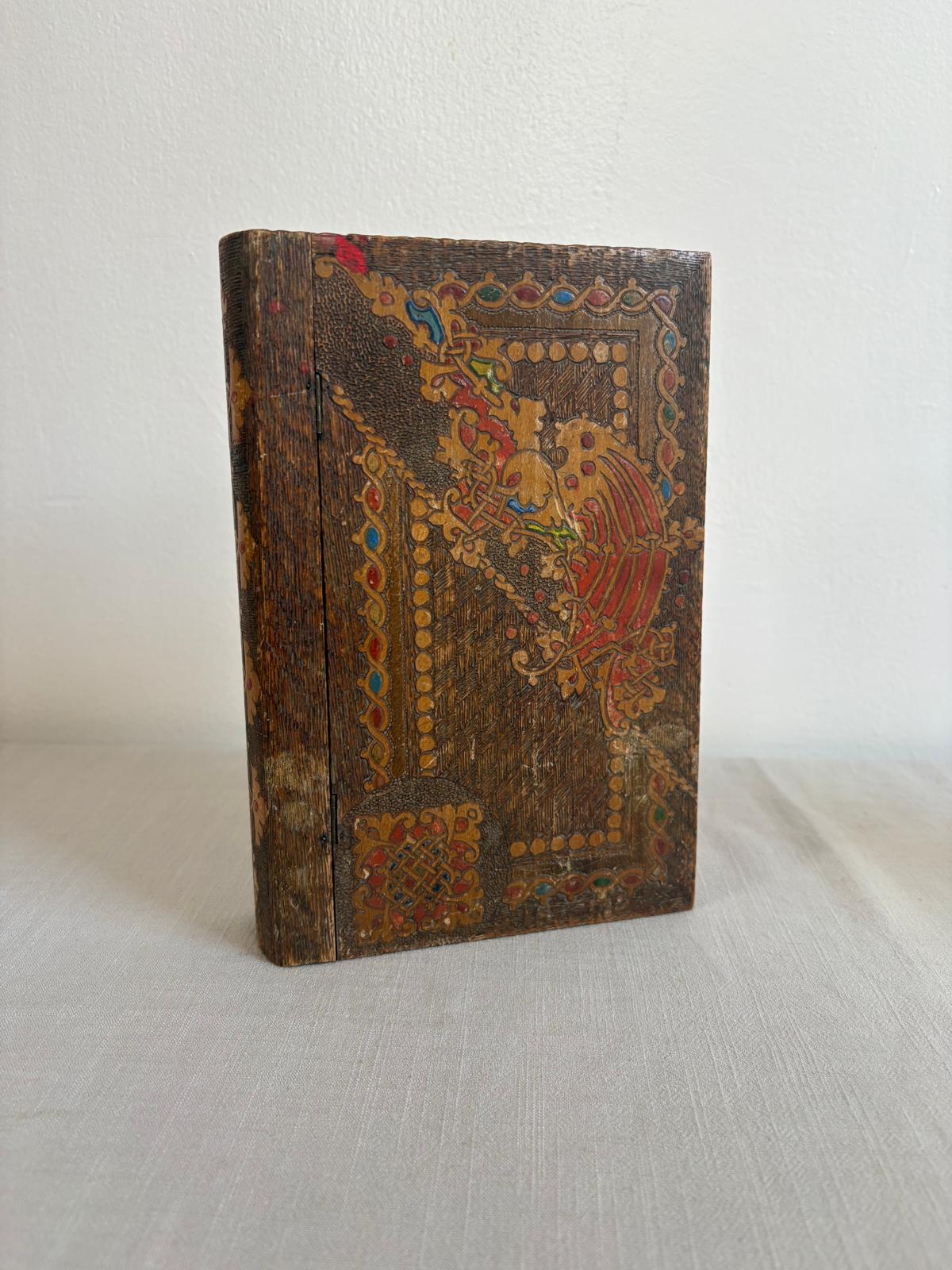 Vintage French Landscape Painting on Canvas, Carved Wood Book Box; Wall Ornament - Collector & Curator