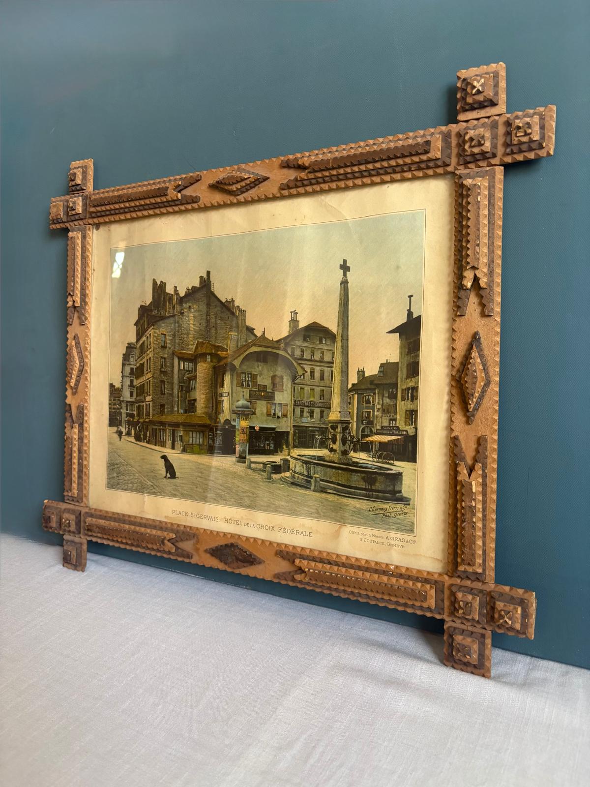 Antique Tramp Art Frame Hand Carved Wood - Collector & Curator