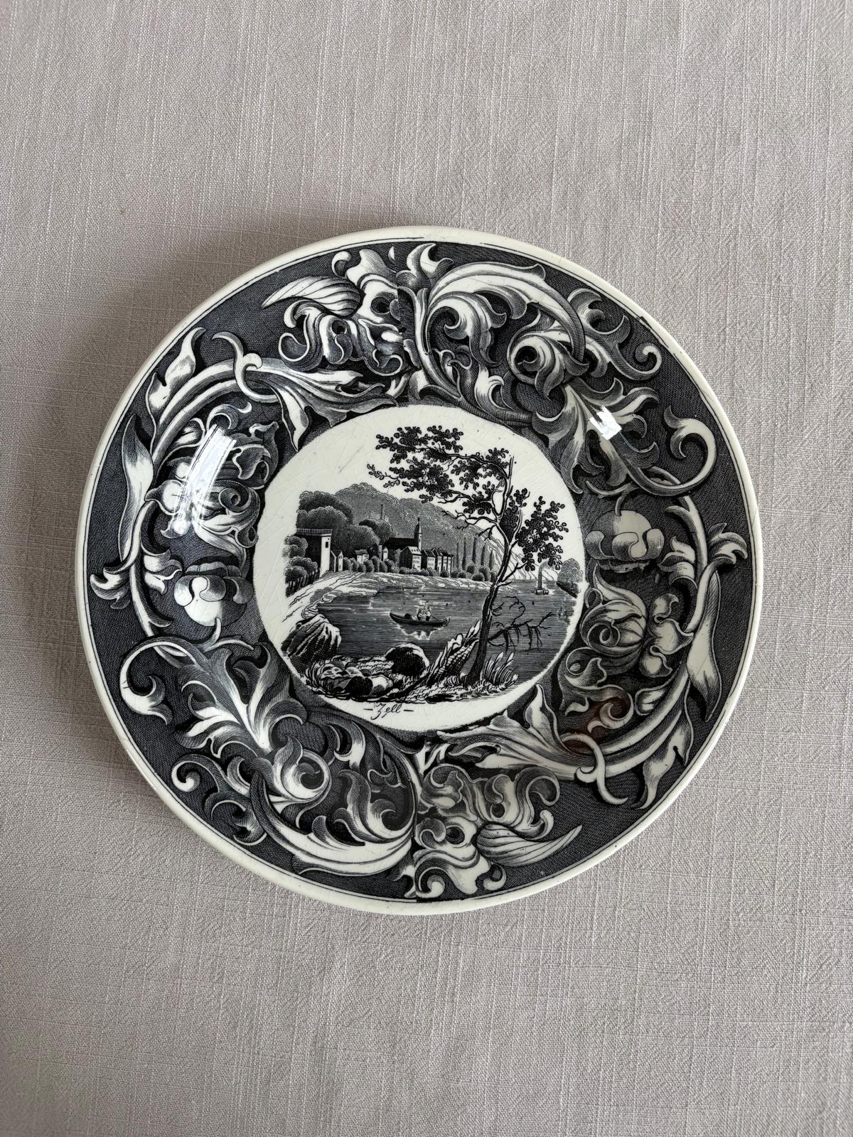 Set of 6 Schramberg Black and White Scenic Plates German Landscape - Collector & Curator