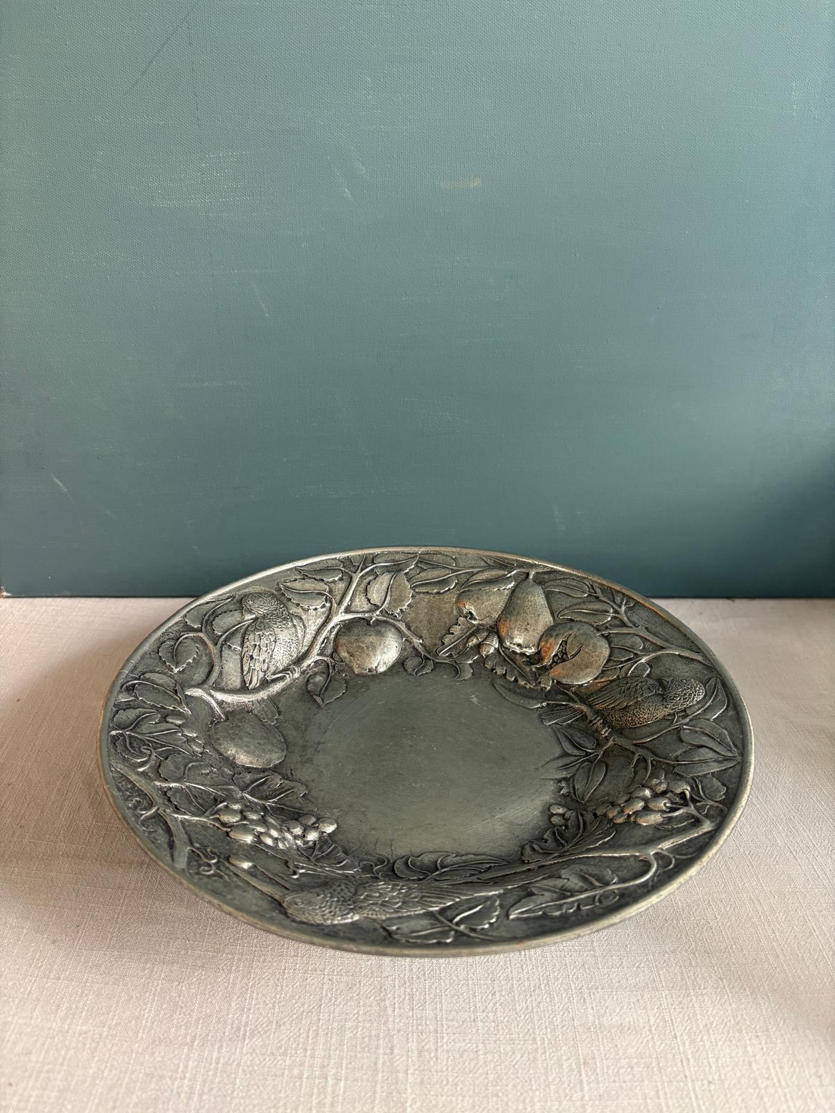 Limoges France White Porcelain Shell Dishes S/4; Strawberry Majolica;  Pewter Compote Bowl Les Etains du Grand Duc, Landscape Painting - Collector & Curator