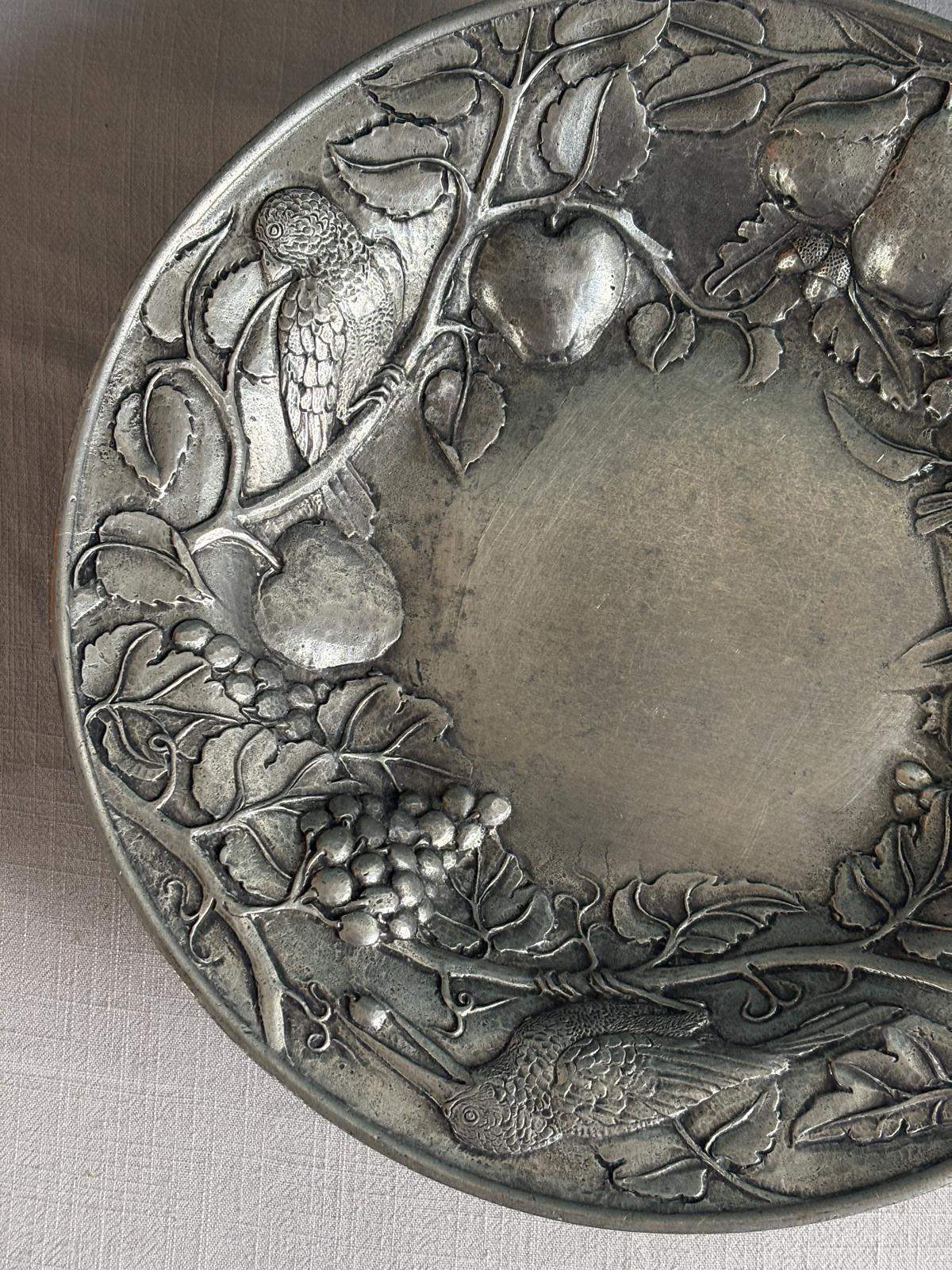 Limoges France White Porcelain Shell Dishes S/4; Strawberry Majolica;  Pewter Compote Bowl Les Etains du Grand Duc, Landscape Painting - Collector & Curator