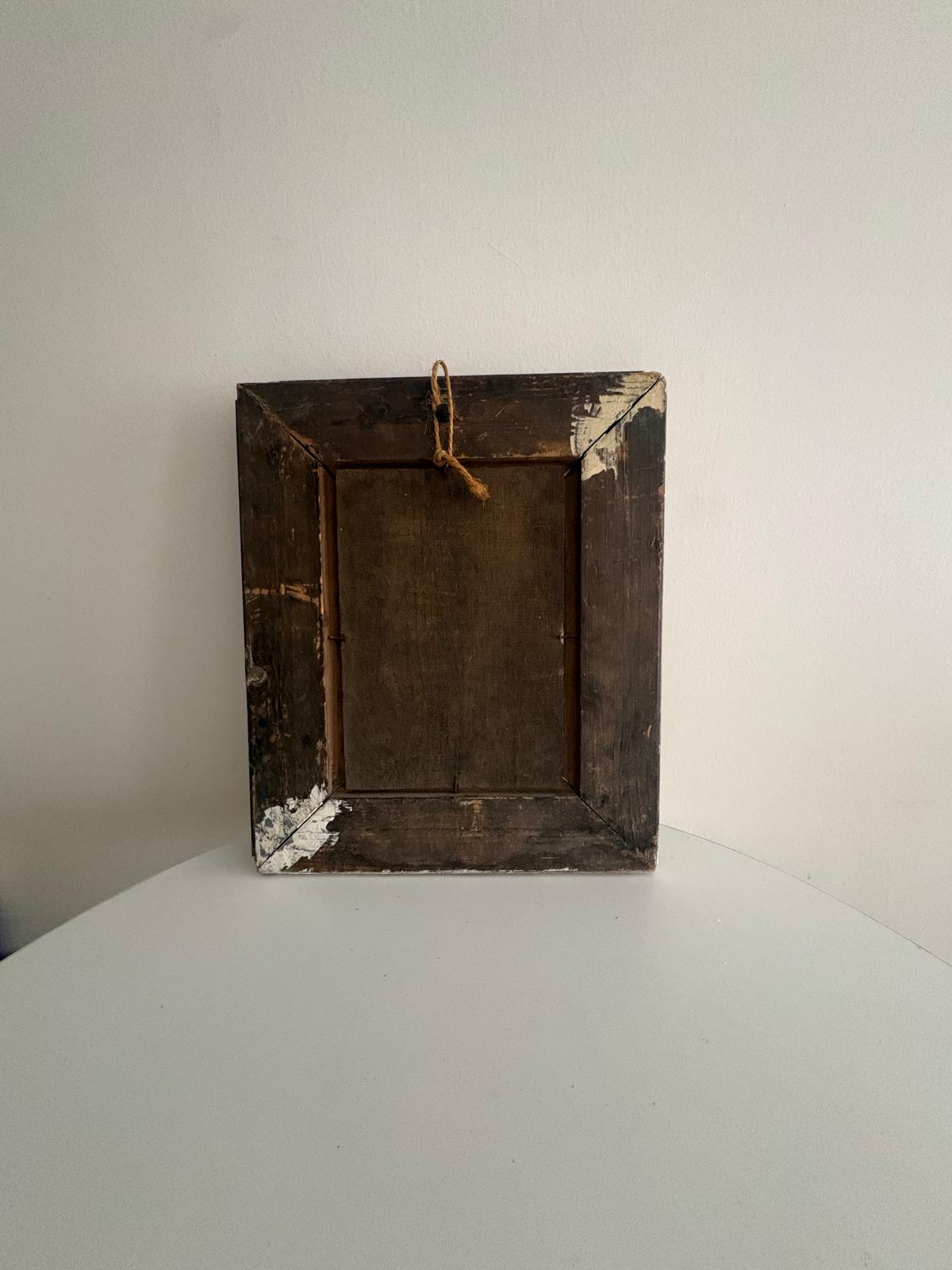 Antique Landscape Oil Painting on Wood Panel with Gilt Frame, Bridge Scene, c. 1900 - Collector & Curator