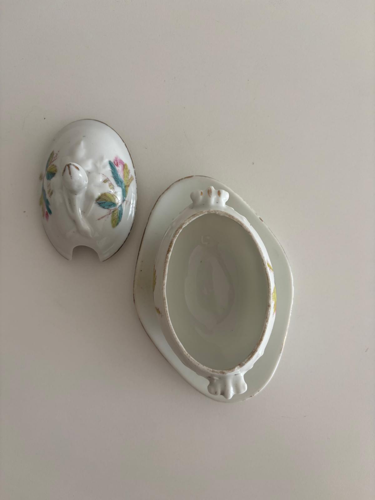 Antique French Porcelain Mustard Pot with Roses