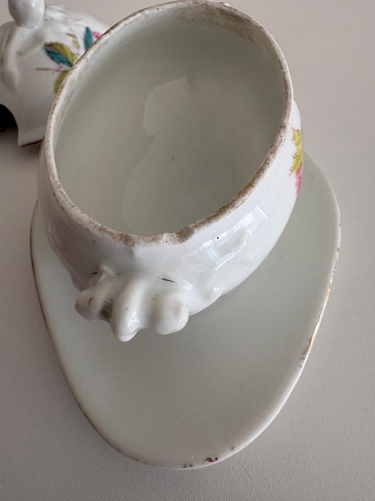 Antique French Porcelain Mustard Pot with Roses