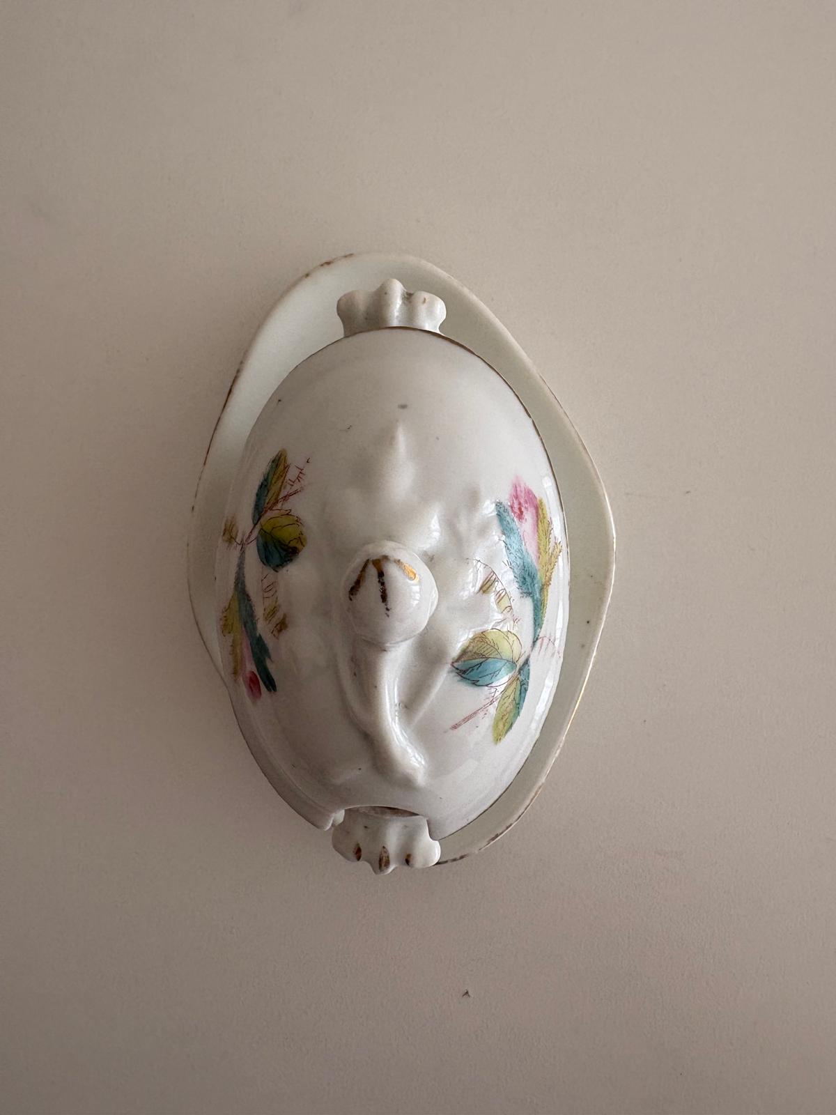 Antique French Porcelain Mustard Pot with Roses