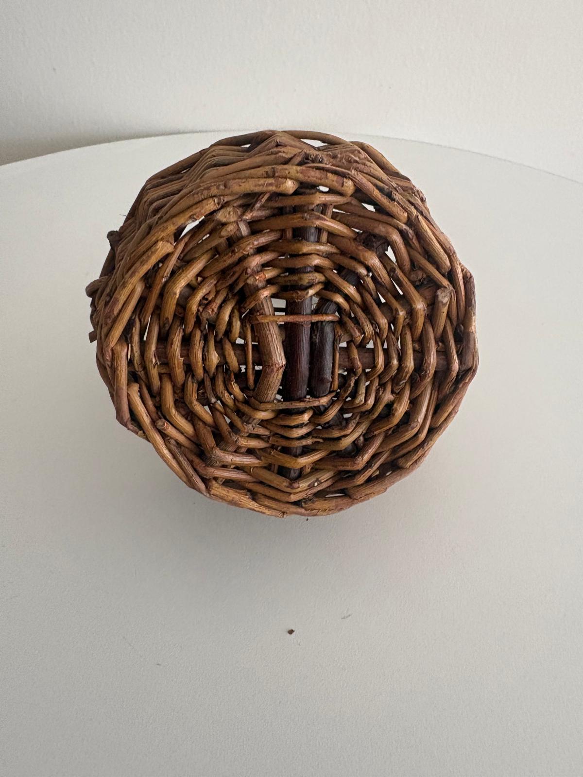 Antique Marguerite Floral Still Life Oil on Canvas, French Handwoven Wicker Wall Pocket Basket; Small Antique French Handwoven Gathering Basket with Handle
