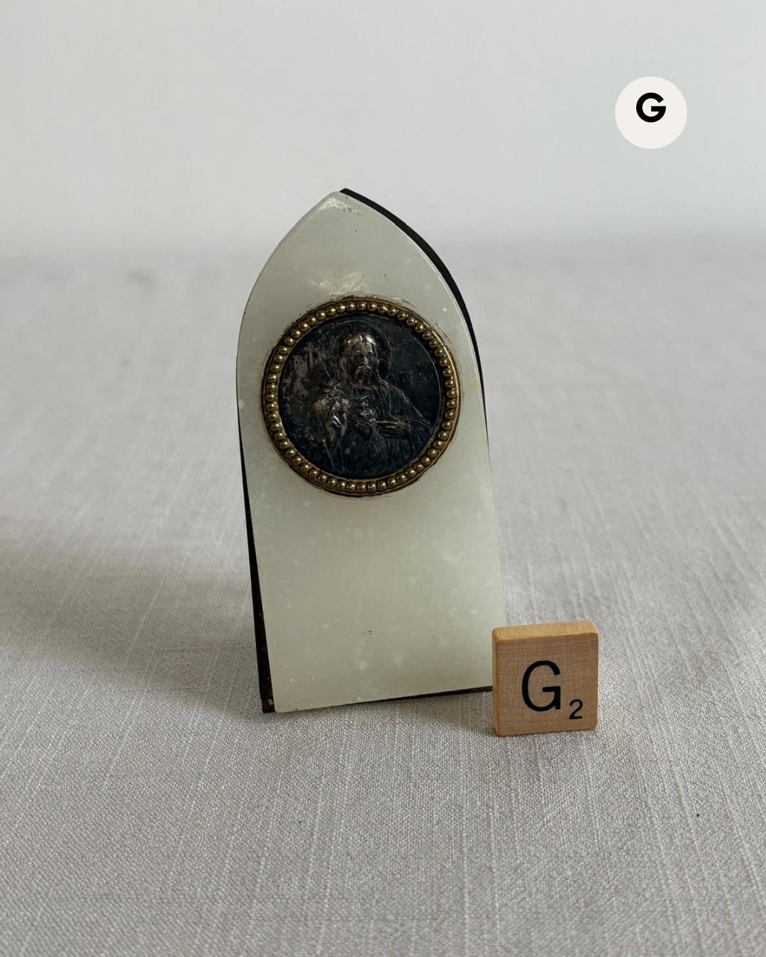 Antique St Uze Covered Tureen Blue Floral Soupiere; French Sacred Heart of Jesus Plaque in Alabaster; Leo Kari Danish teak Bottle Opener - Collector & Curator