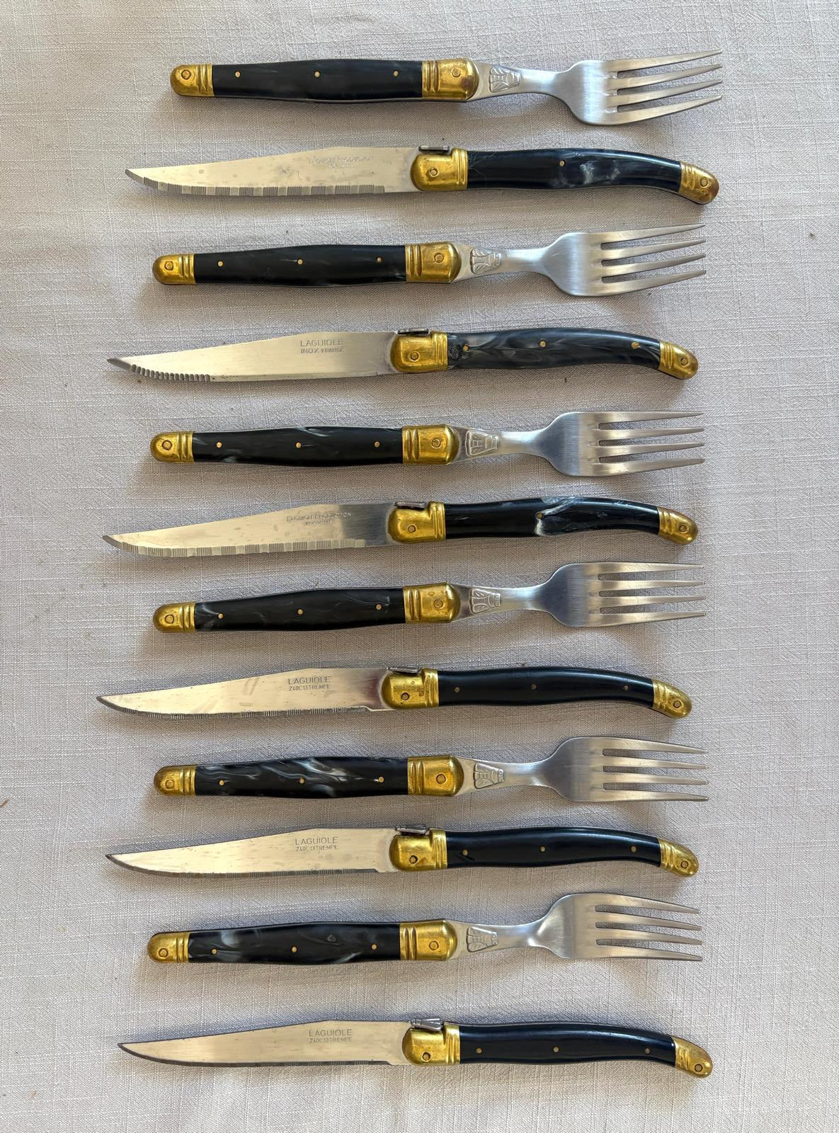 Vintage Laguiole French Steak Knife & Fork Set of 6 - Collector & Curator
